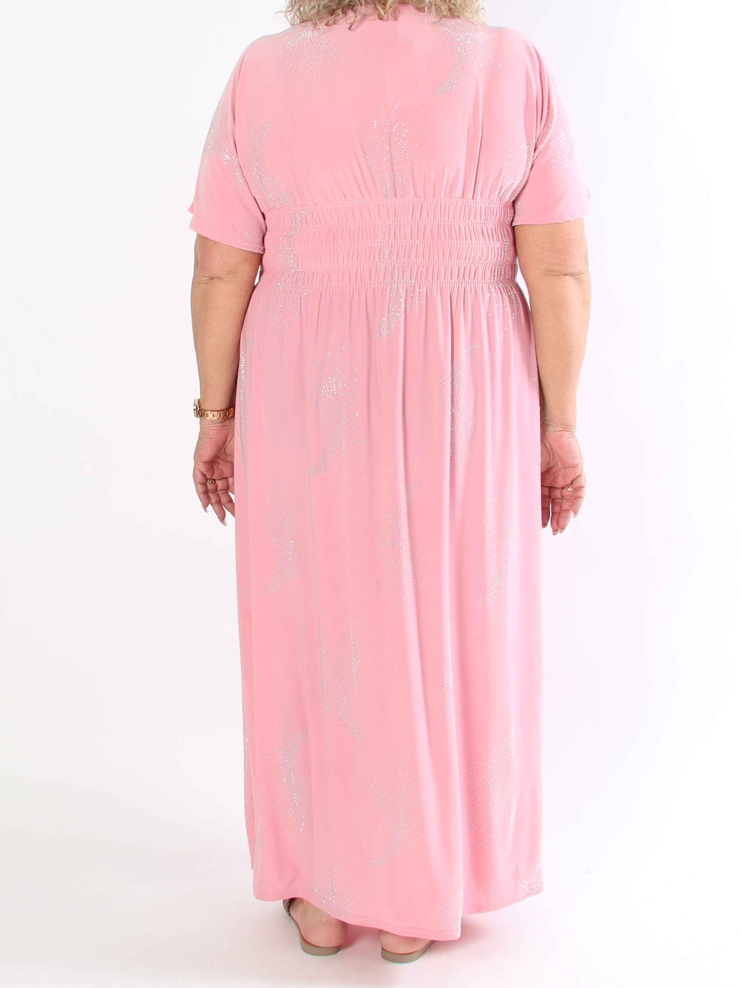 Pams Leaf Crystal - Lång stretch plus size klänning med strassmönster