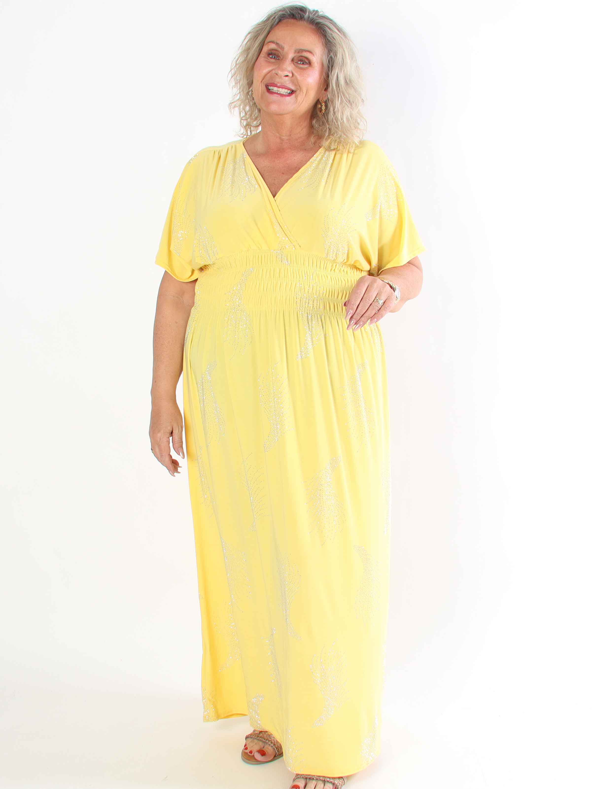 Pams Leaf Crystal - Lång stretch plus size klänning med strassmönster