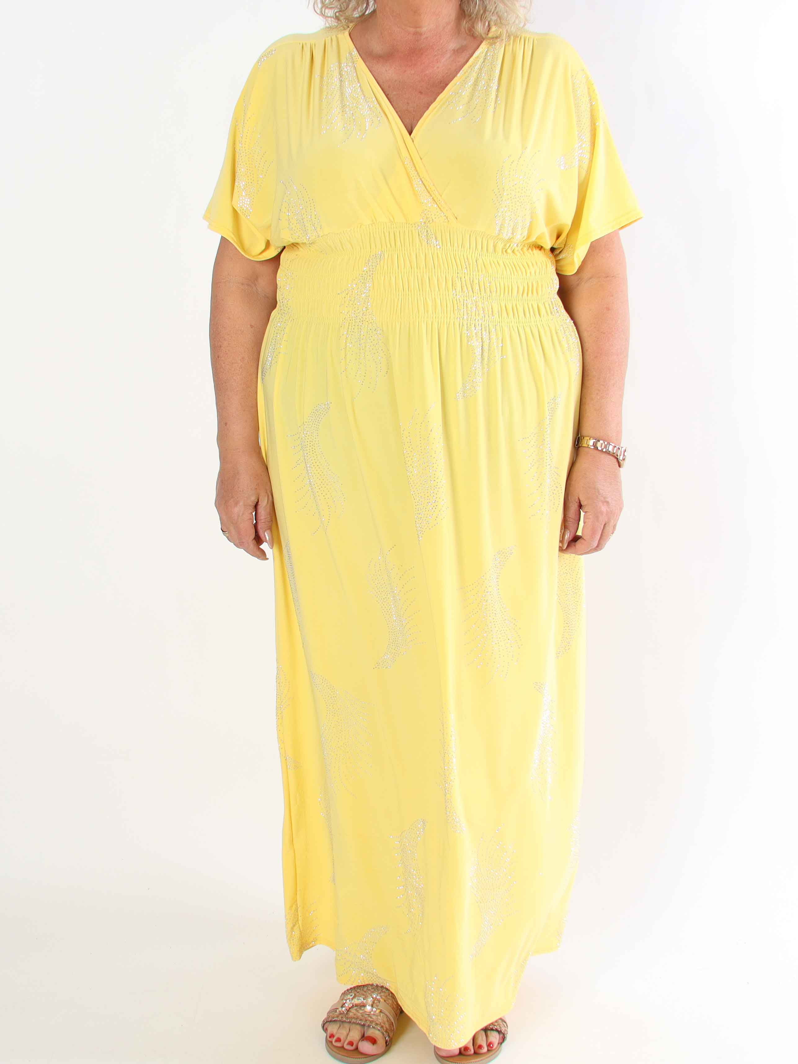 Pams Leaf Crystal - Lång stretch plus size klänning med strassmönster