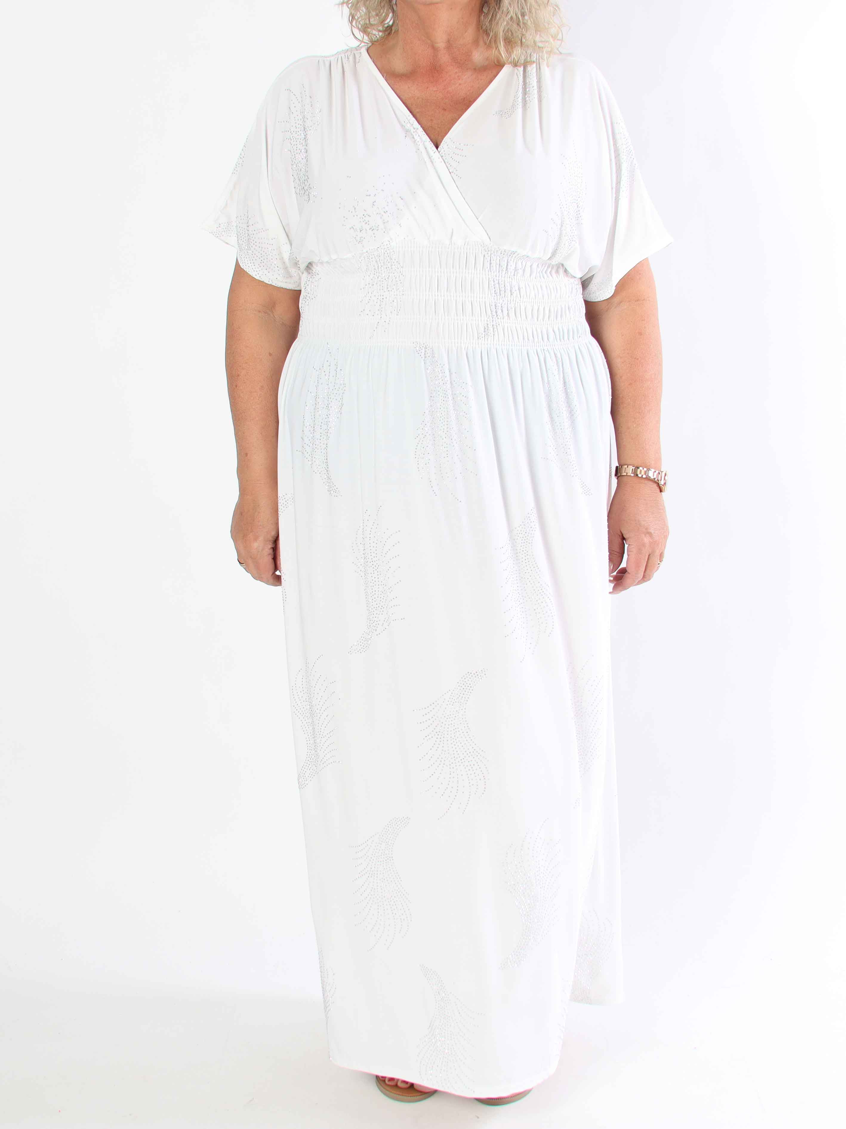 Pams Leaf Crystal - Lång stretch plus size klänning med strassmönster