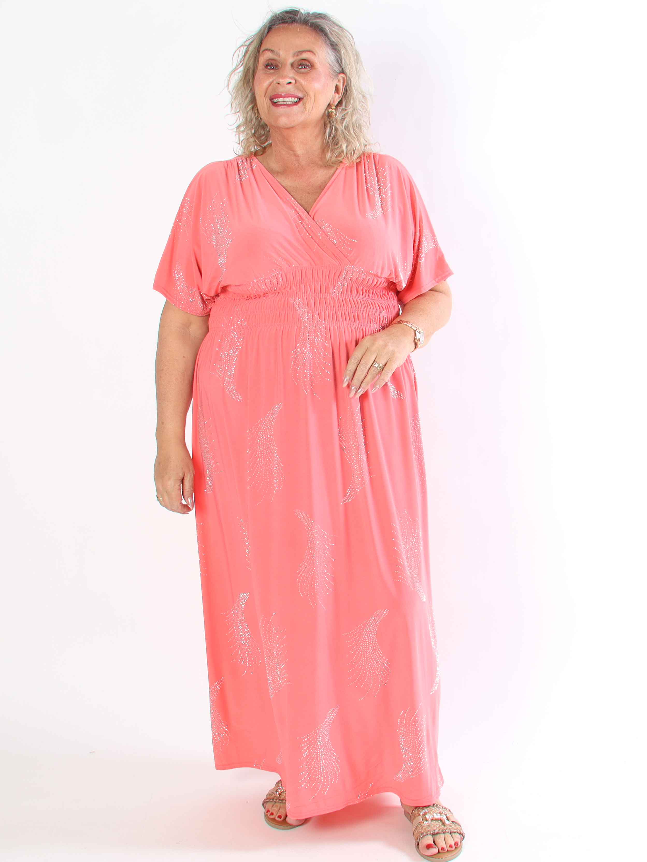 Pams Leaf Crystal - Lång stretch plus size klänning med strassmönster