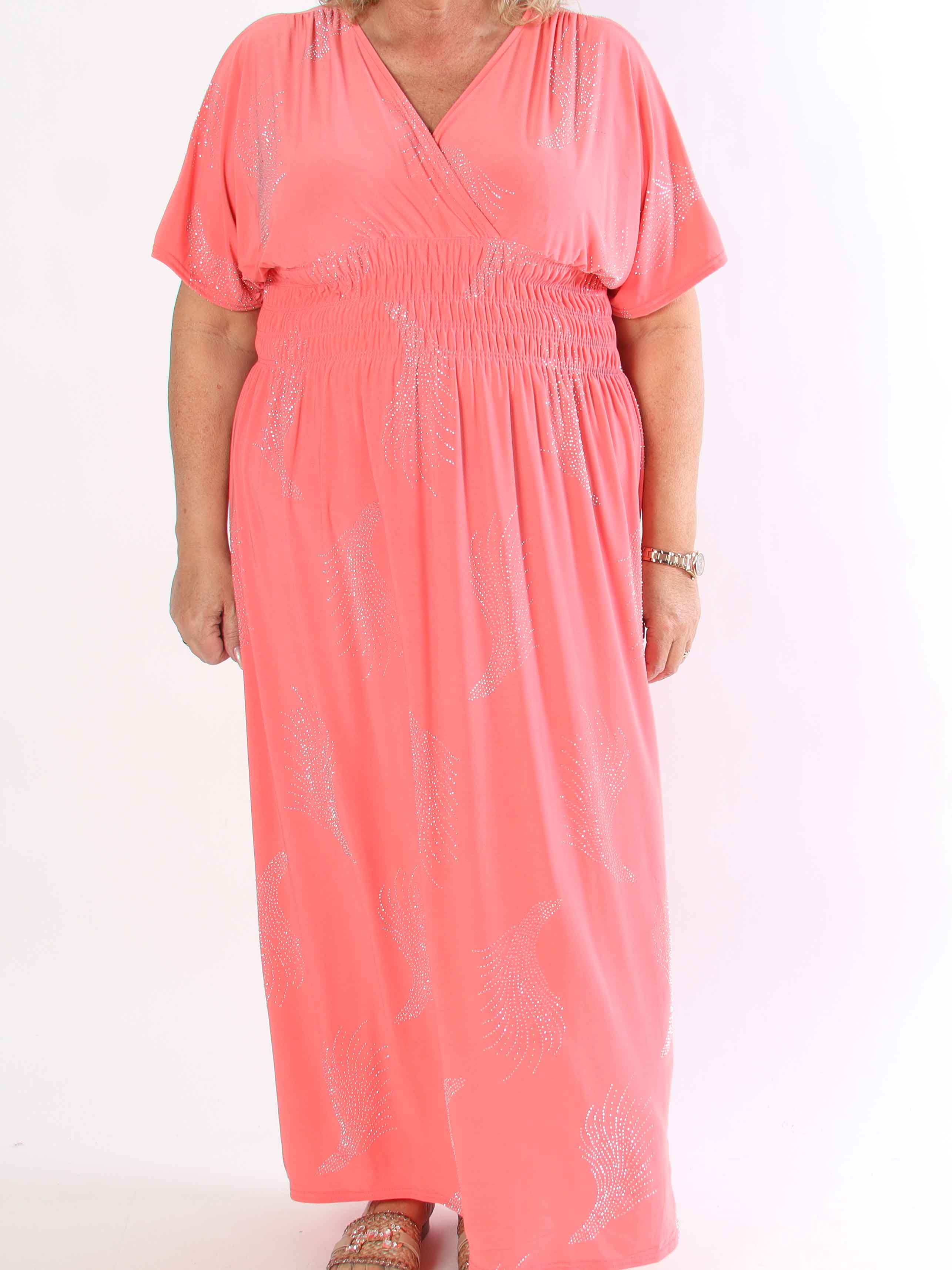 Pams Leaf Crystal - Lång stretch plus size klänning med strassmönster