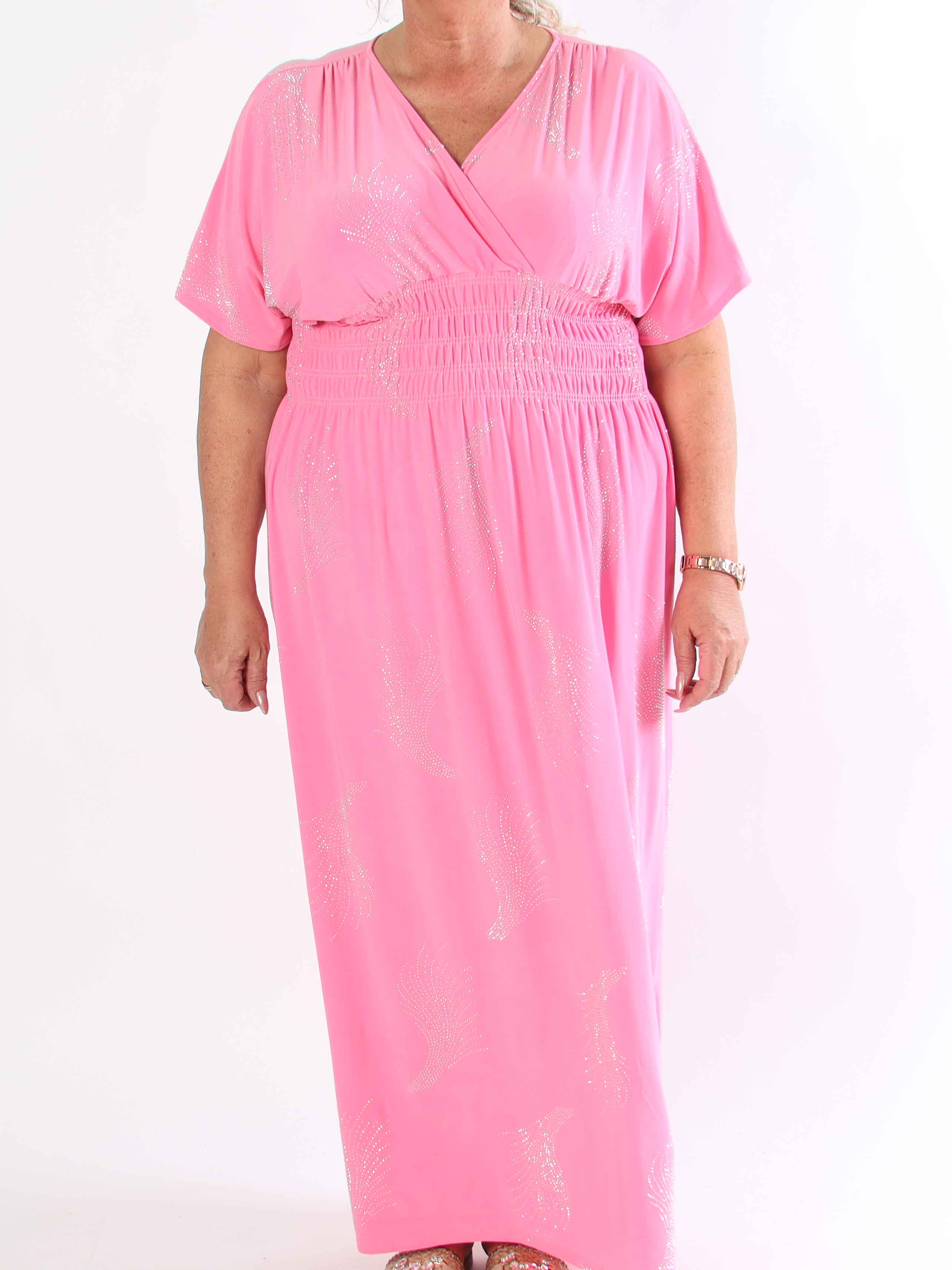 Pams Leaf Crystal - Lång stretch plus size klänning med strassmönster