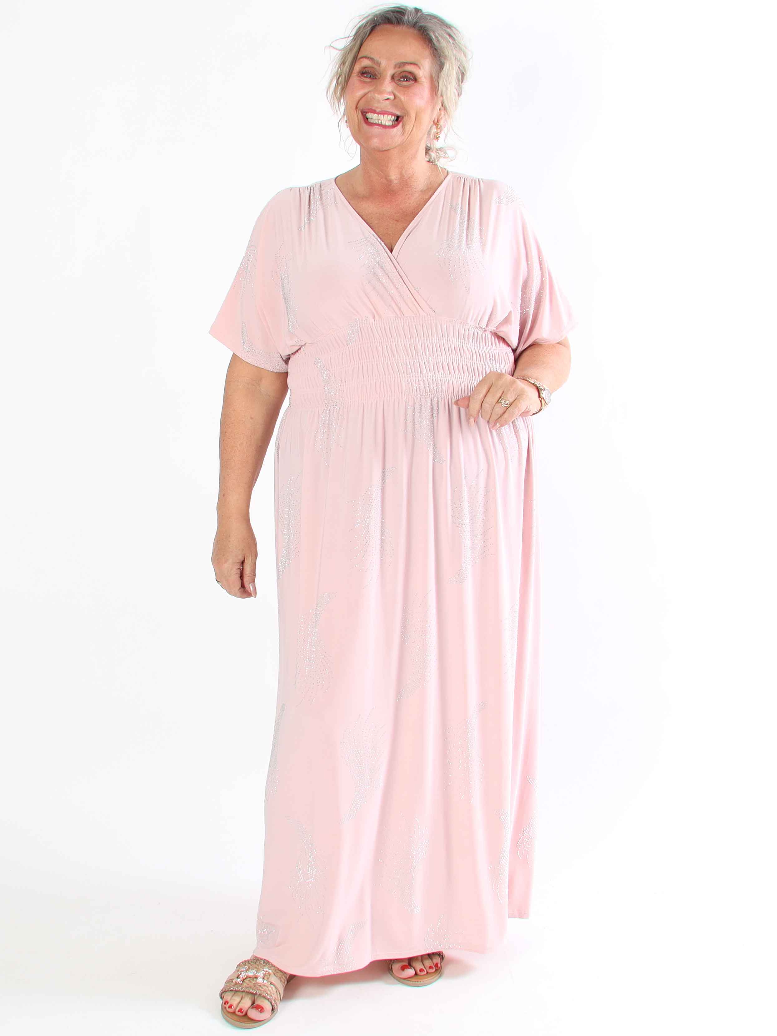 Pams Leaf Crystal - Lång stretch plus size klänning med strassmönster