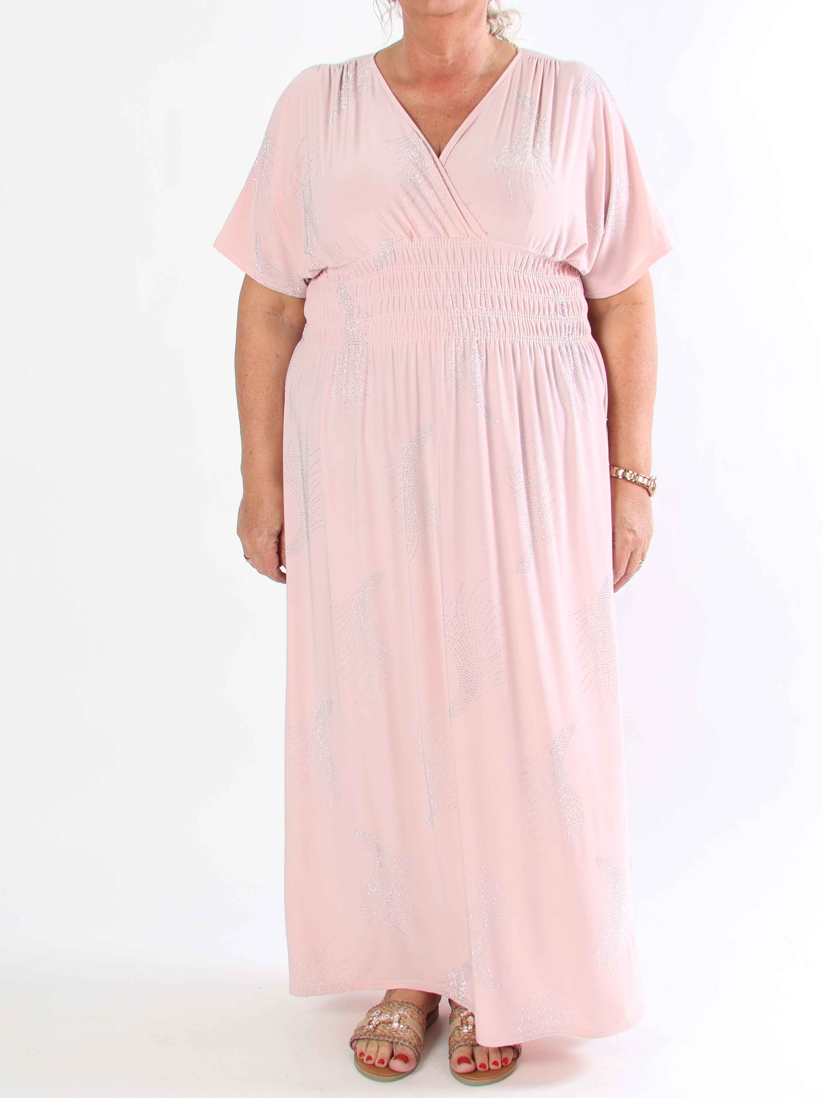 Pams Leaf Crystal - Lång stretch plus size klänning med strassmönster