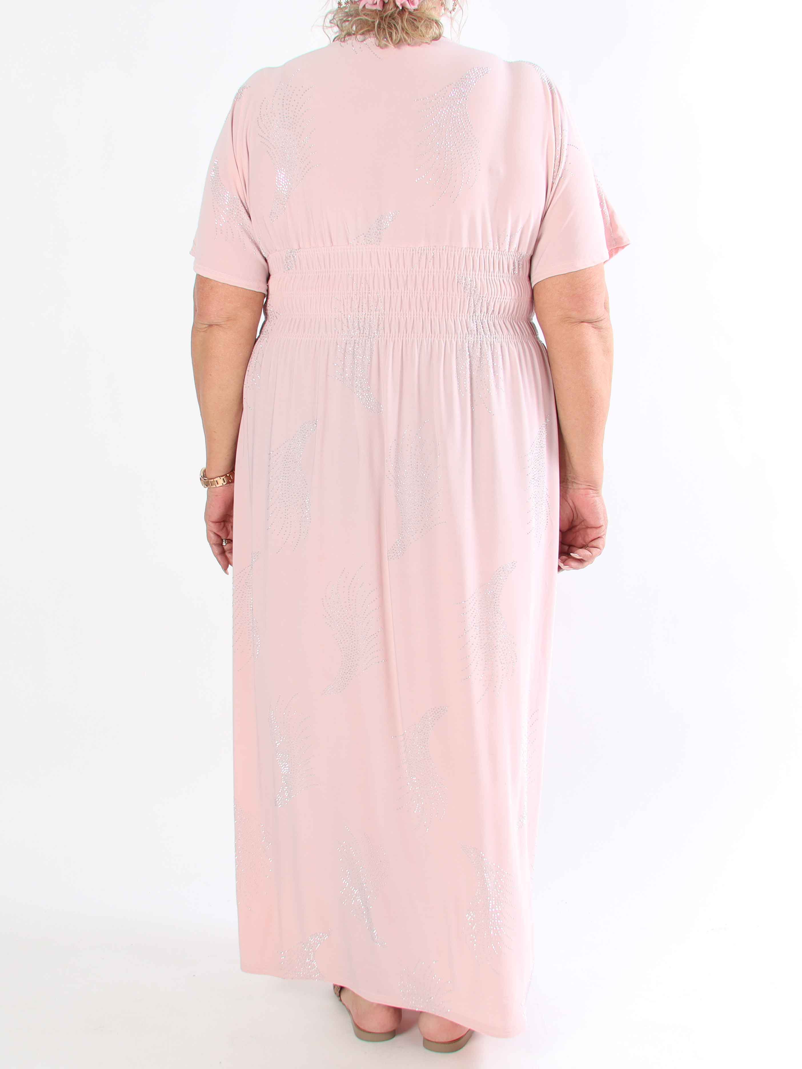 Pams Leaf Crystal - Lång stretch plus size klänning med strassmönster