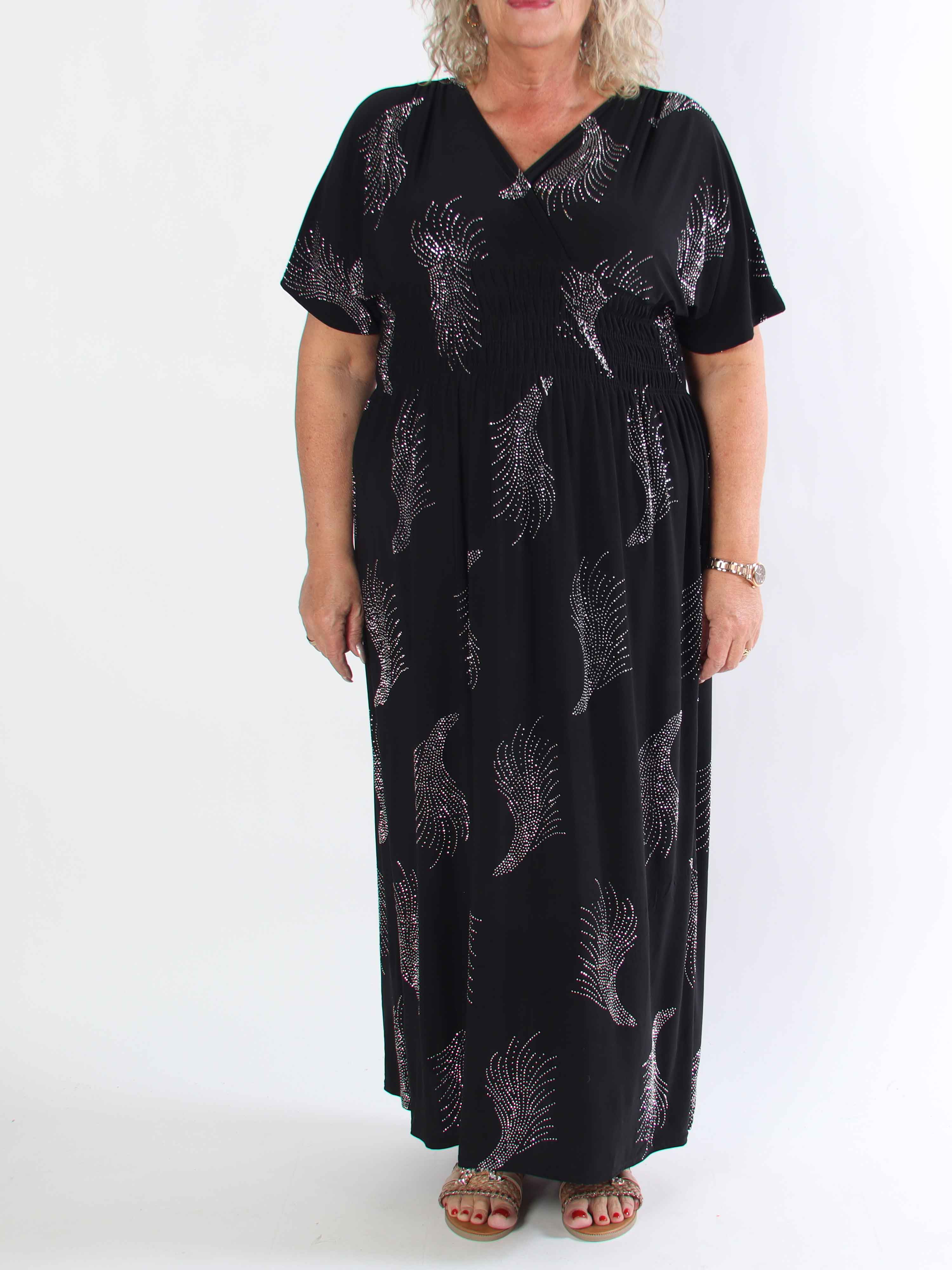 Pams Leaf Crystal - Lång stretch plus size klänning med strassmönster