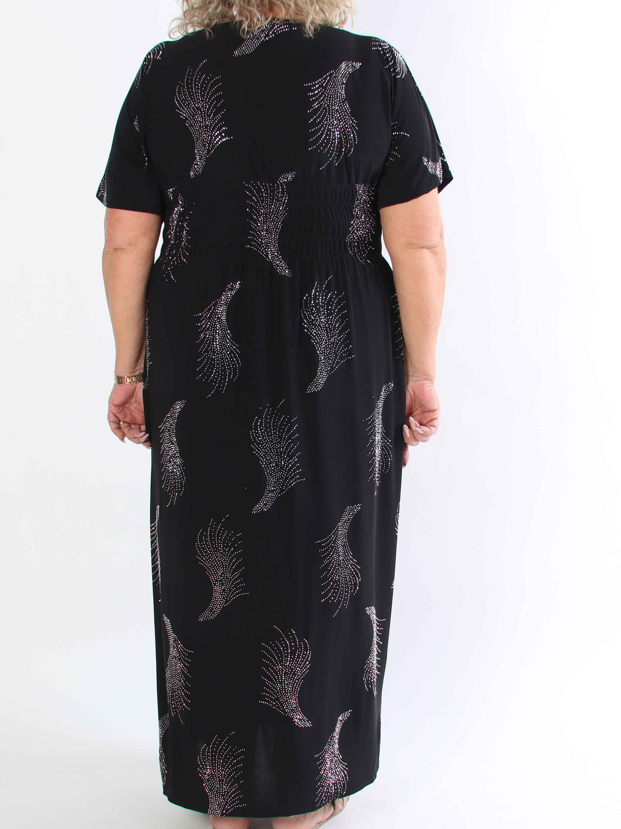 Pams Leaf Crystal - Lång stretch plus size klänning med strassmönster