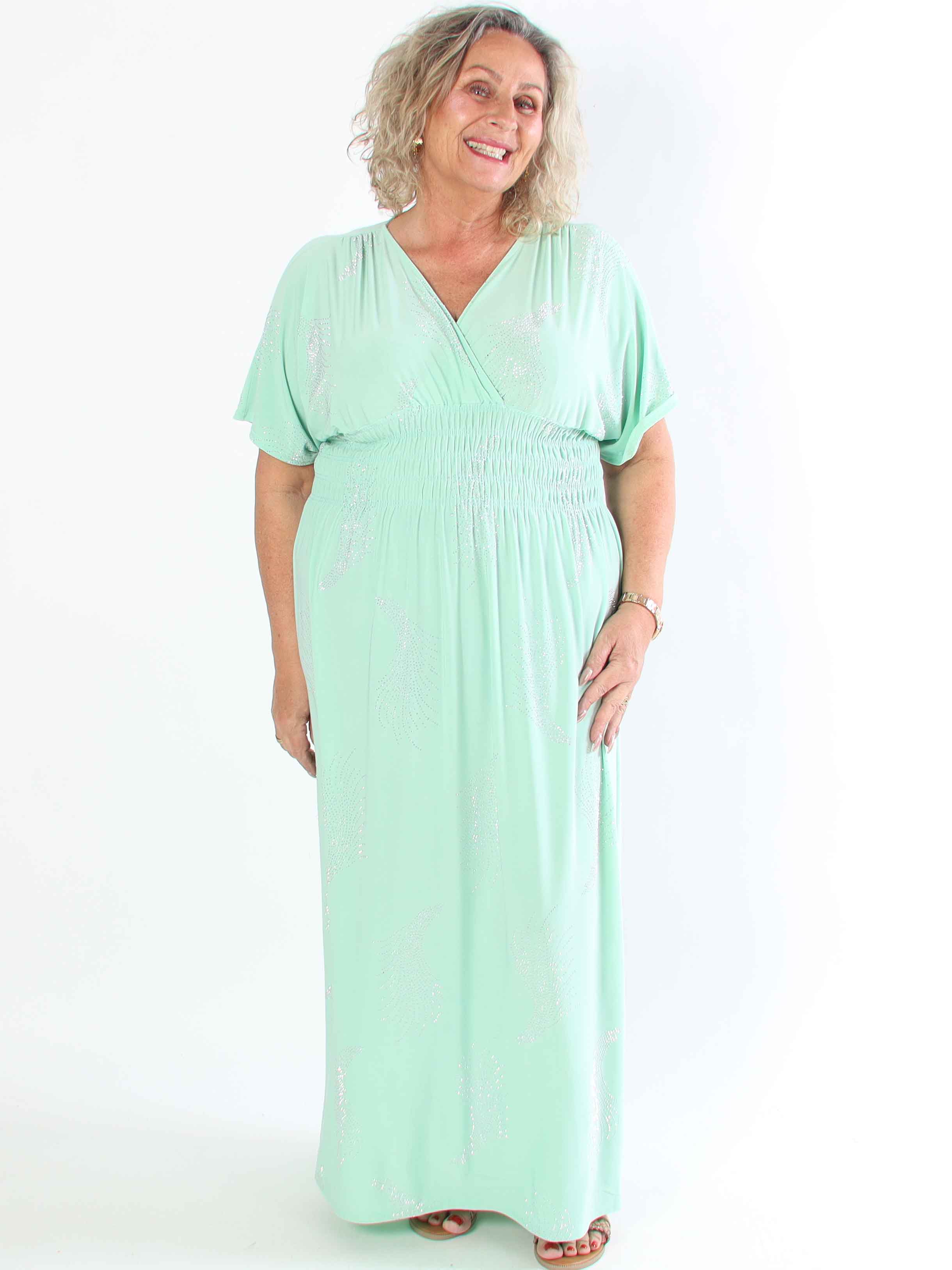 Pams Leaf Crystal - Lång stretch plus size klänning med strassmönster