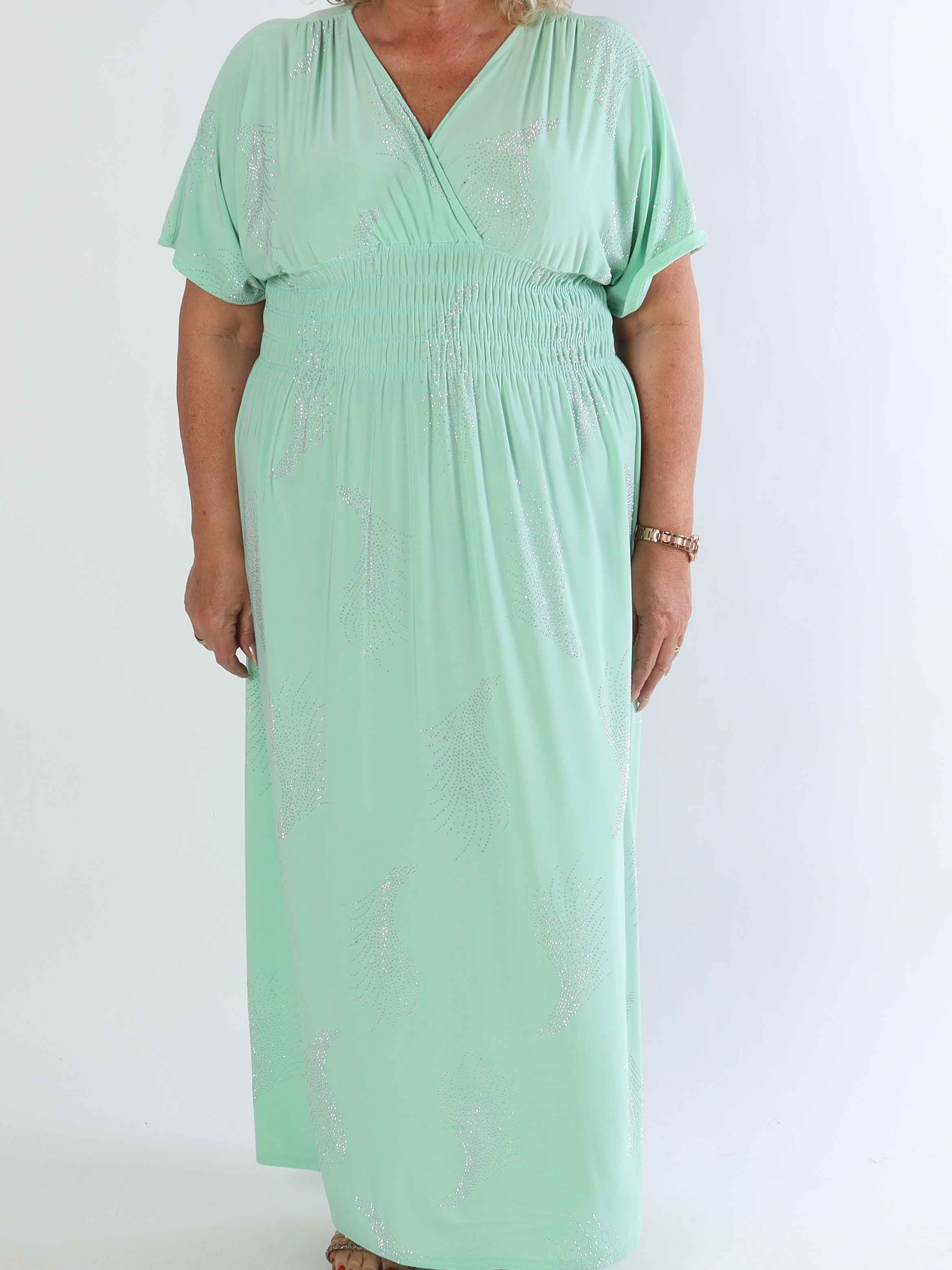 Pams Leaf Crystal - Lång stretch plus size klänning med strassmönster