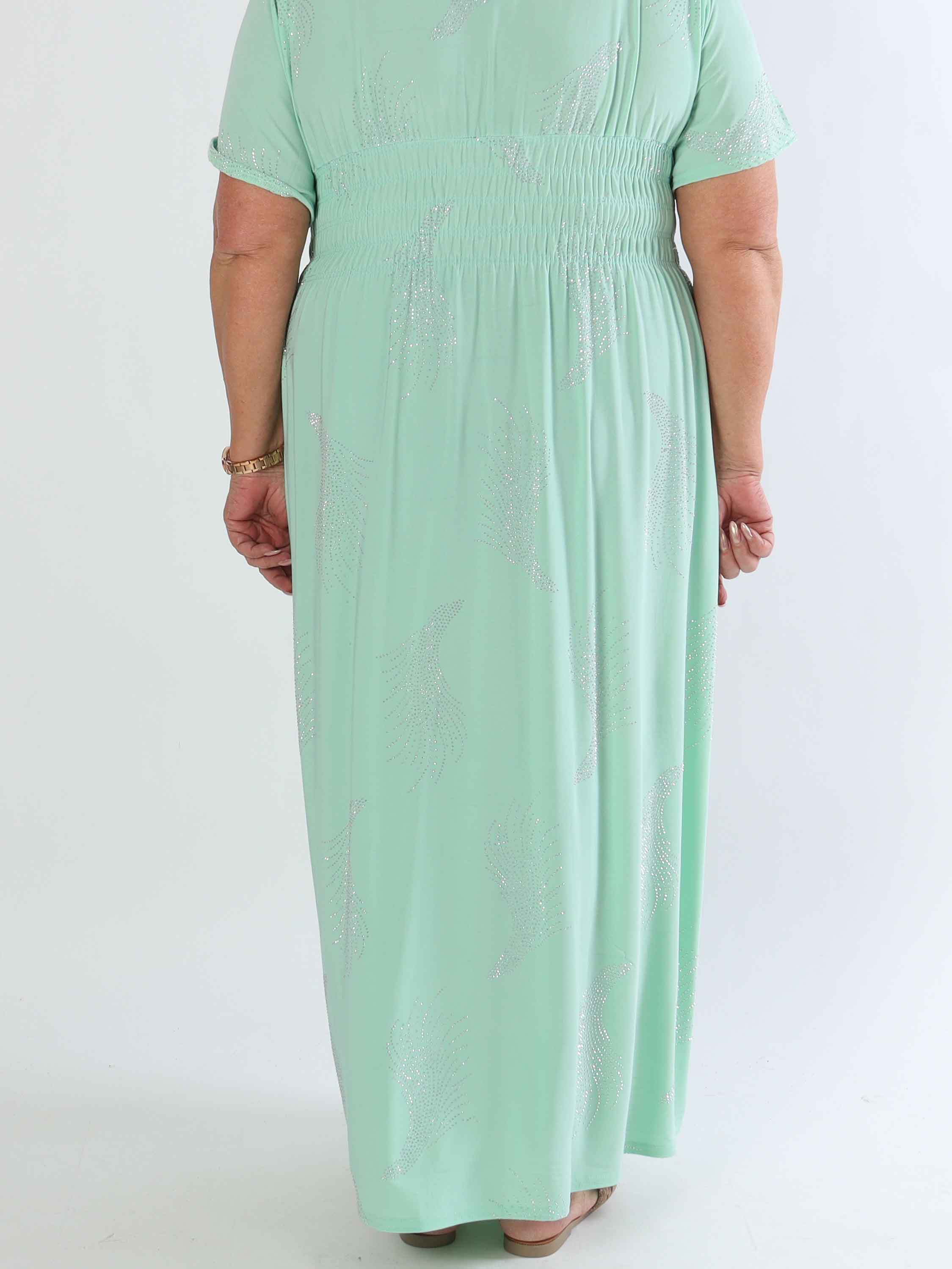 Pams Leaf Crystal - Lång stretch plus size klänning med strassmönster