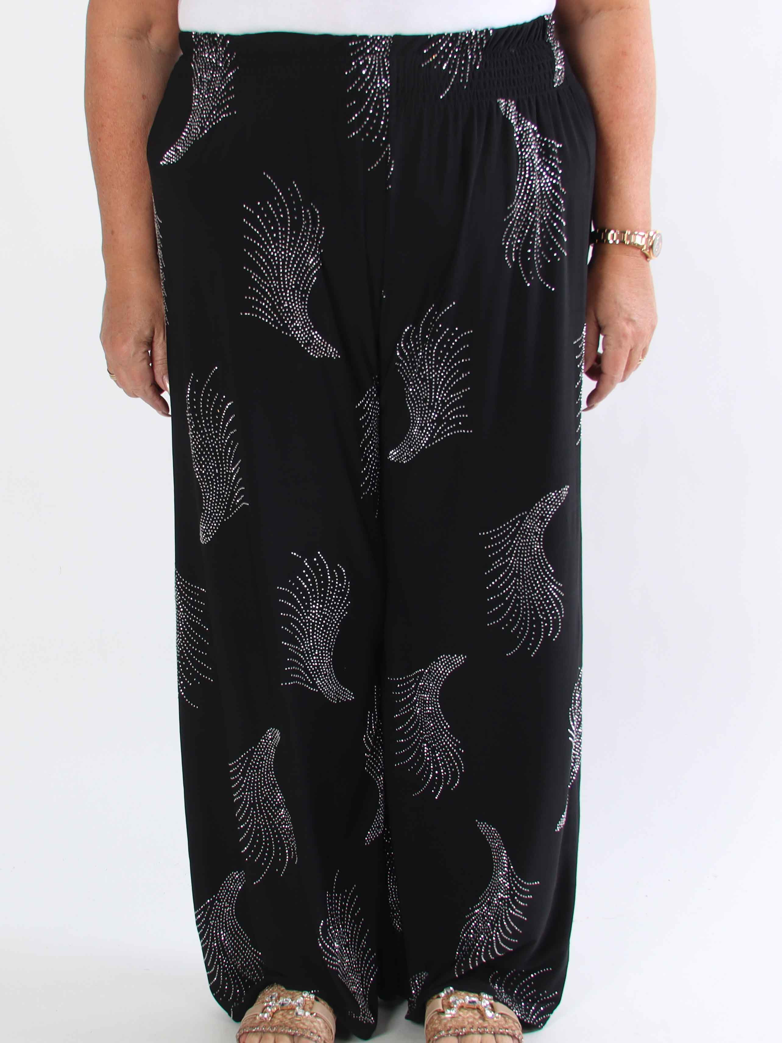 Pams Leaf Crystal Pants - Lösa elastiska byxor med strass