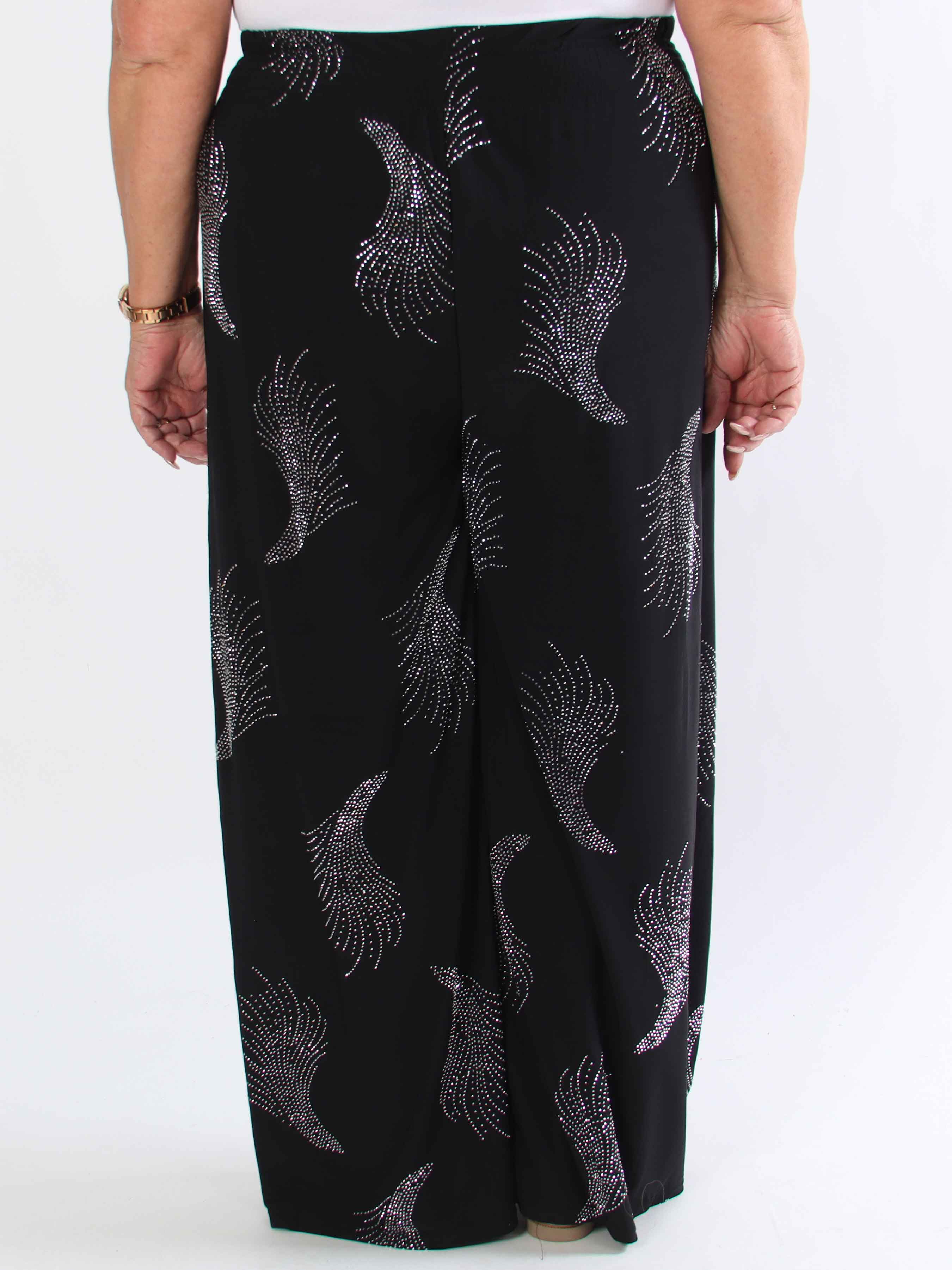 Pams Leaf Crystal Pants - Lösa elastiska byxor med strass