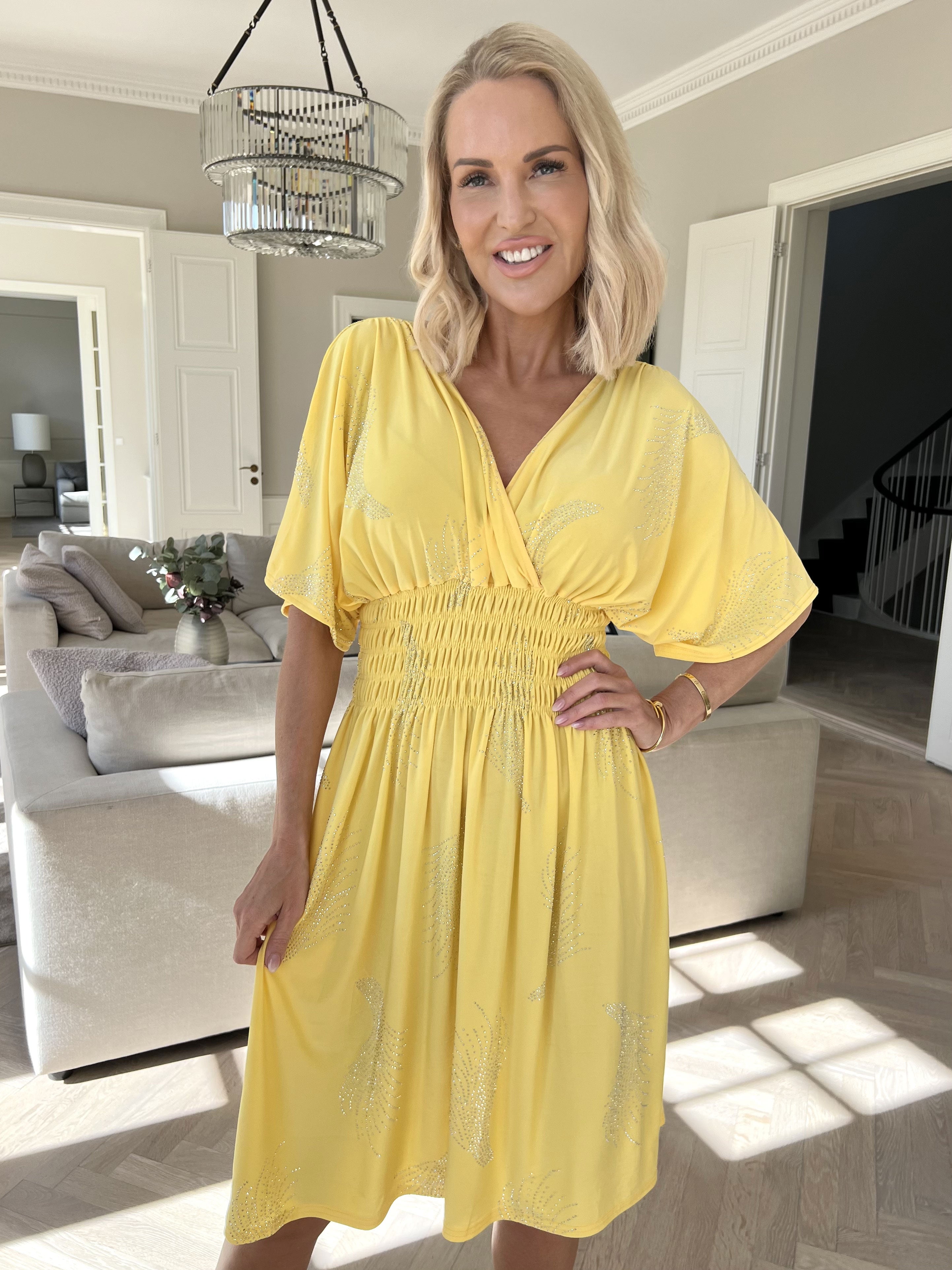 Pams Leaf Crystal Short - Stretchklänning med strassmönster