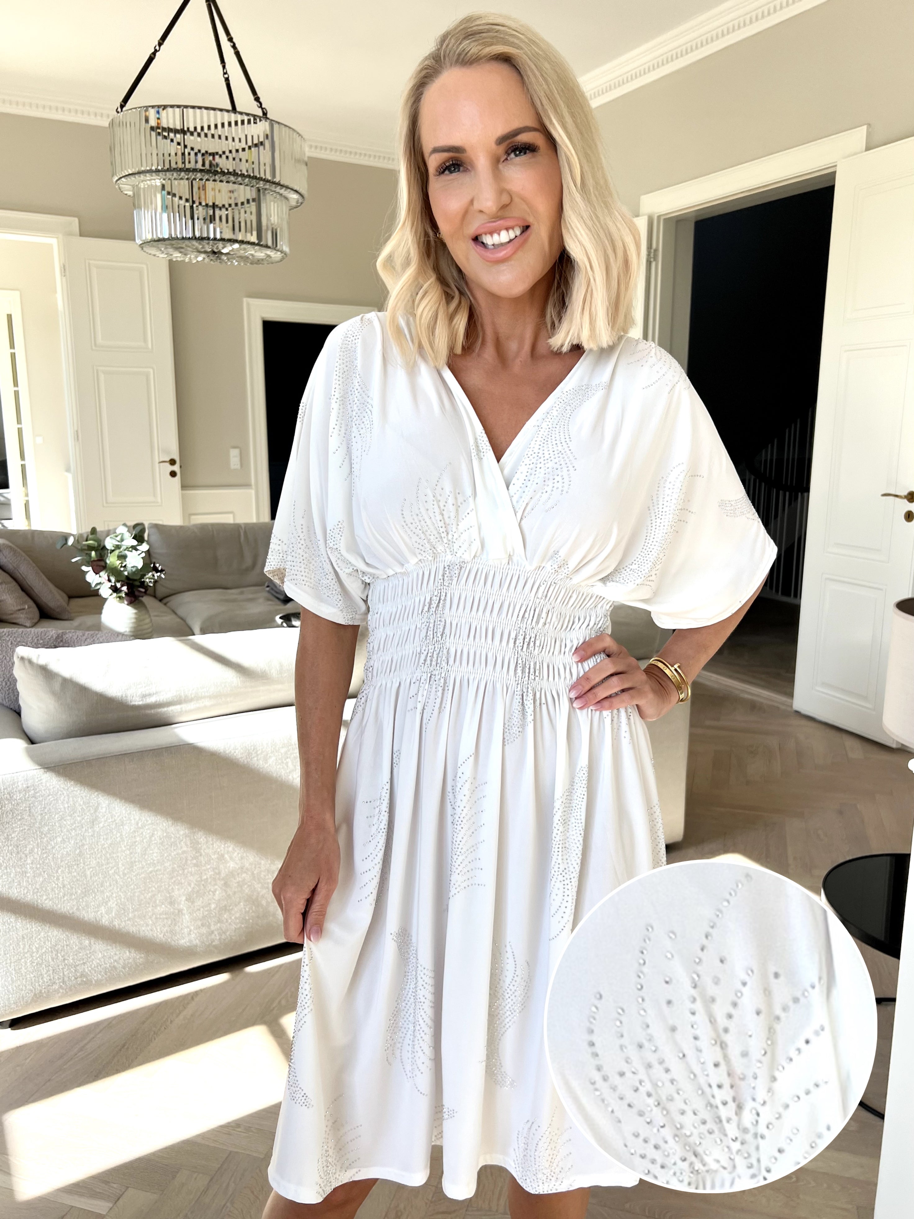 Pams Leaf Crystal Short - Stretchklänning med strassmönster