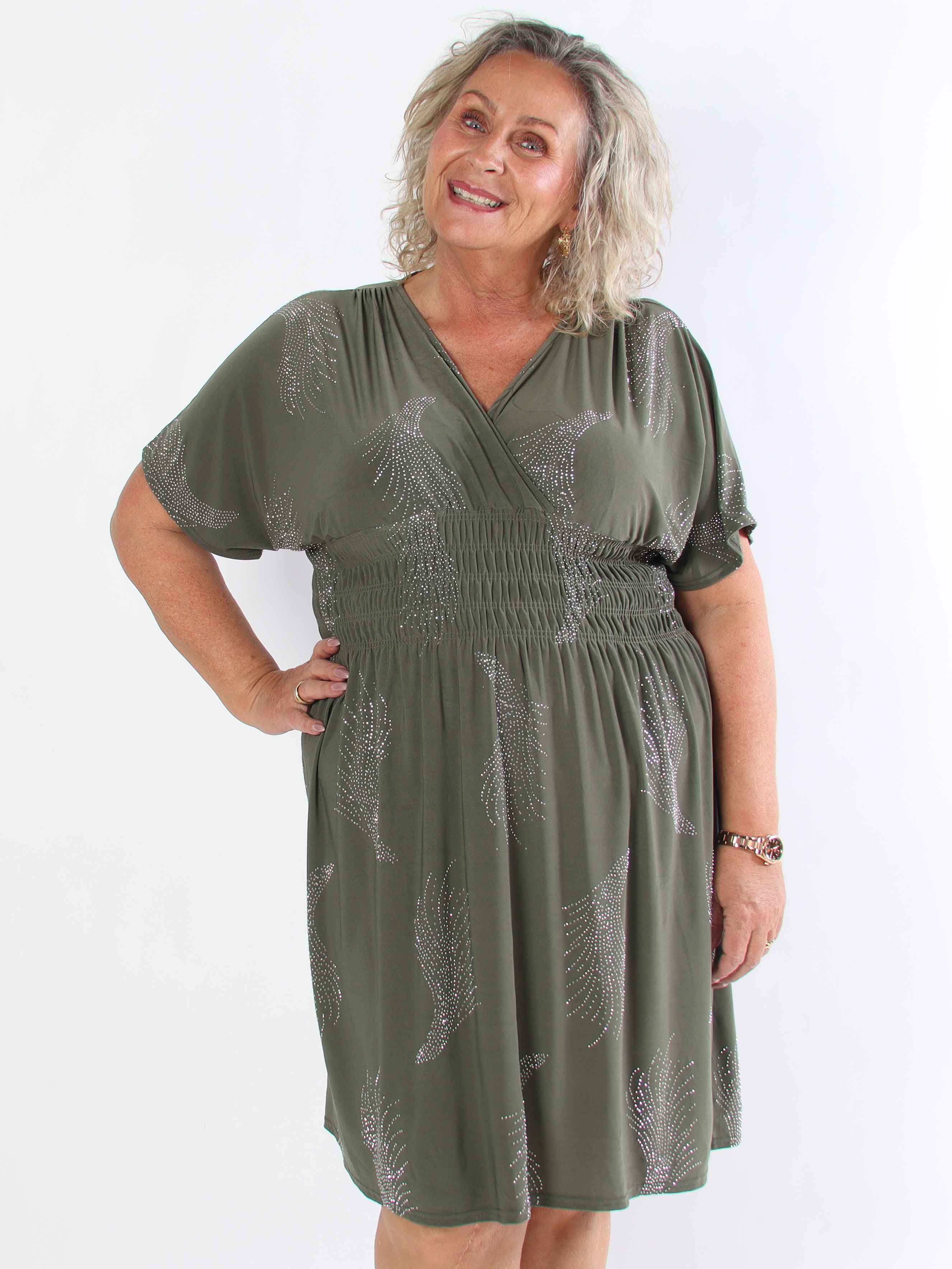 Pams Leaf Crystal Short - Stretch plus size klänning med strassmönster