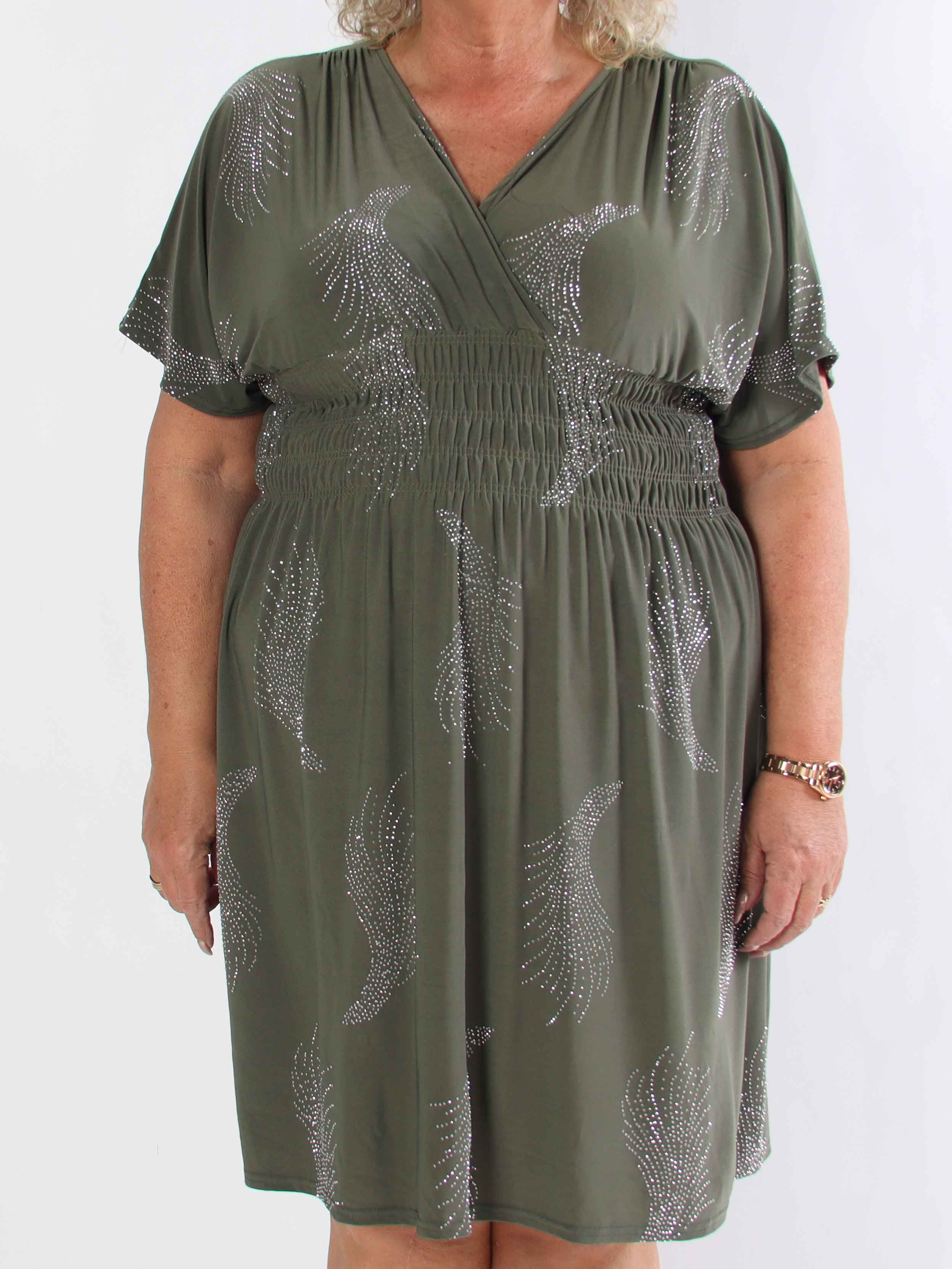 Pams Leaf Crystal Short - Stretch plus size klänning med strassmönster