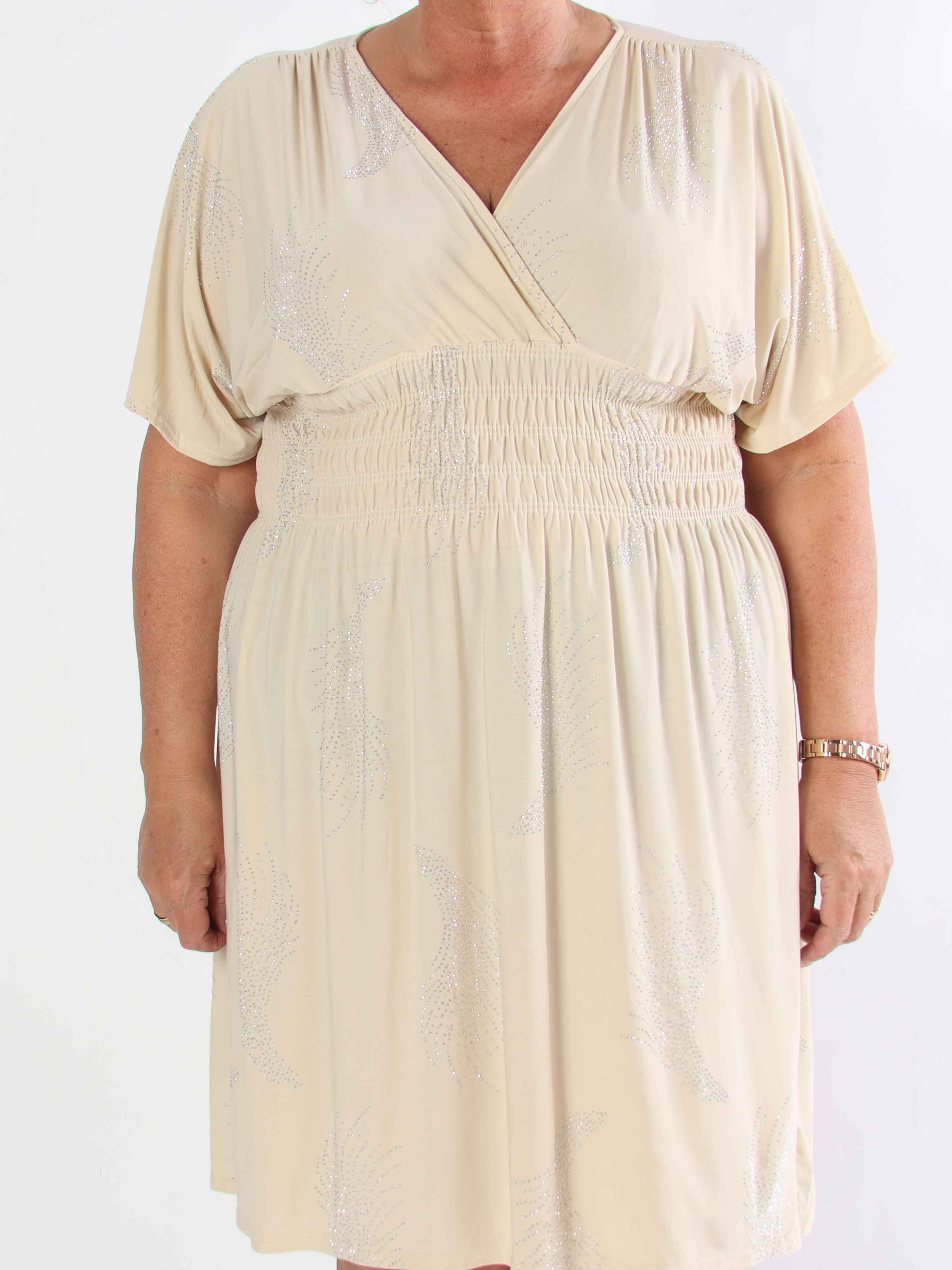 Pams Leaf Crystal Short - Stretch plus size klänning med strassmönster