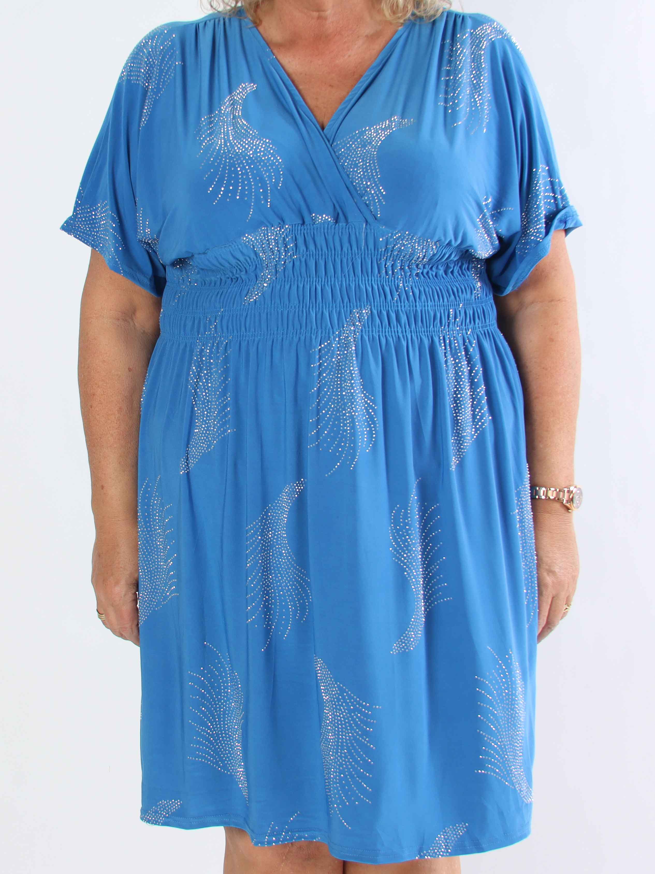 Pams Leaf Crystal Short - Stretch plus size klänning med strassmönster