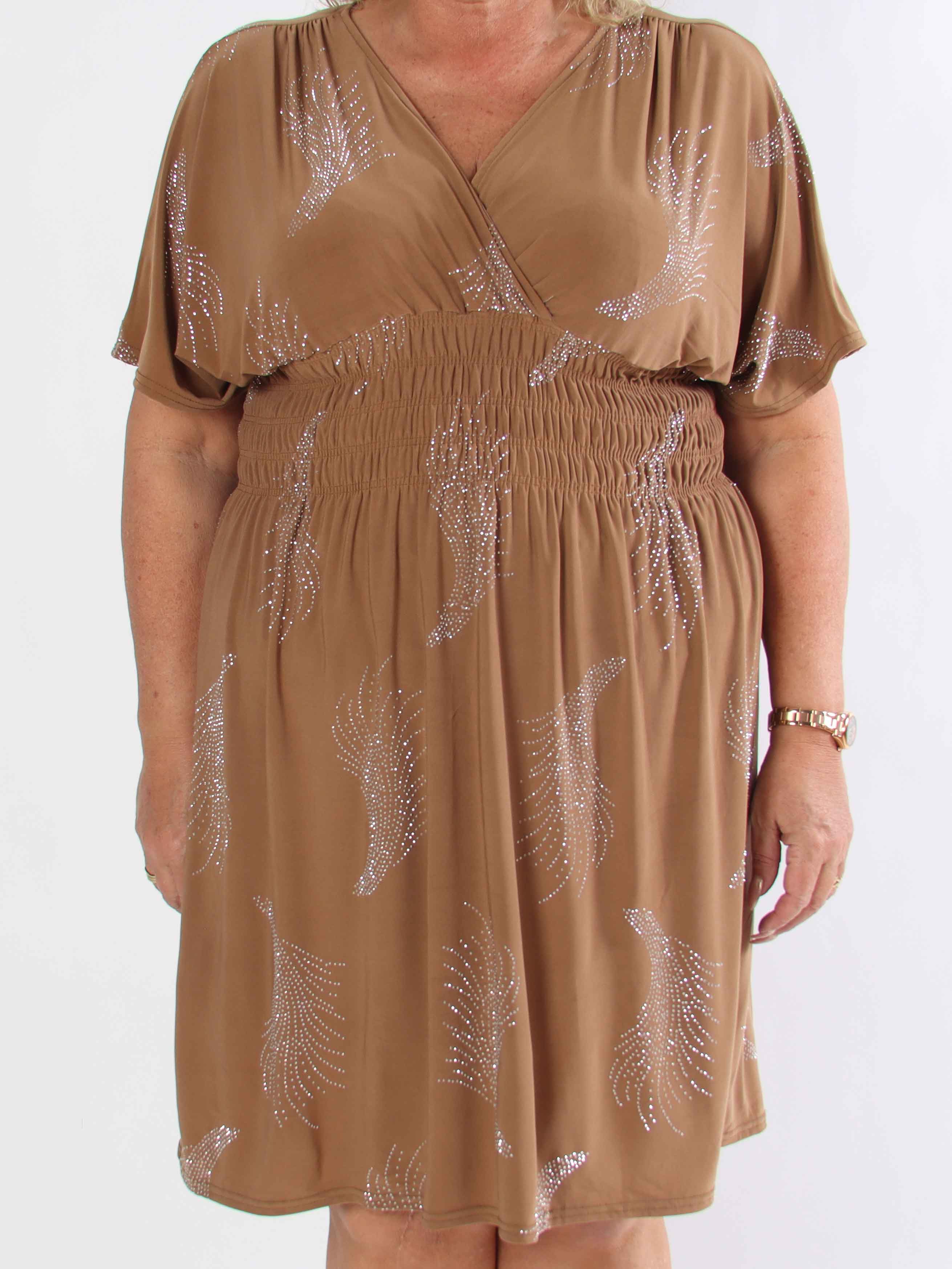 Pams Leaf Crystal Short - Stretch plus size klänning med strassmönster