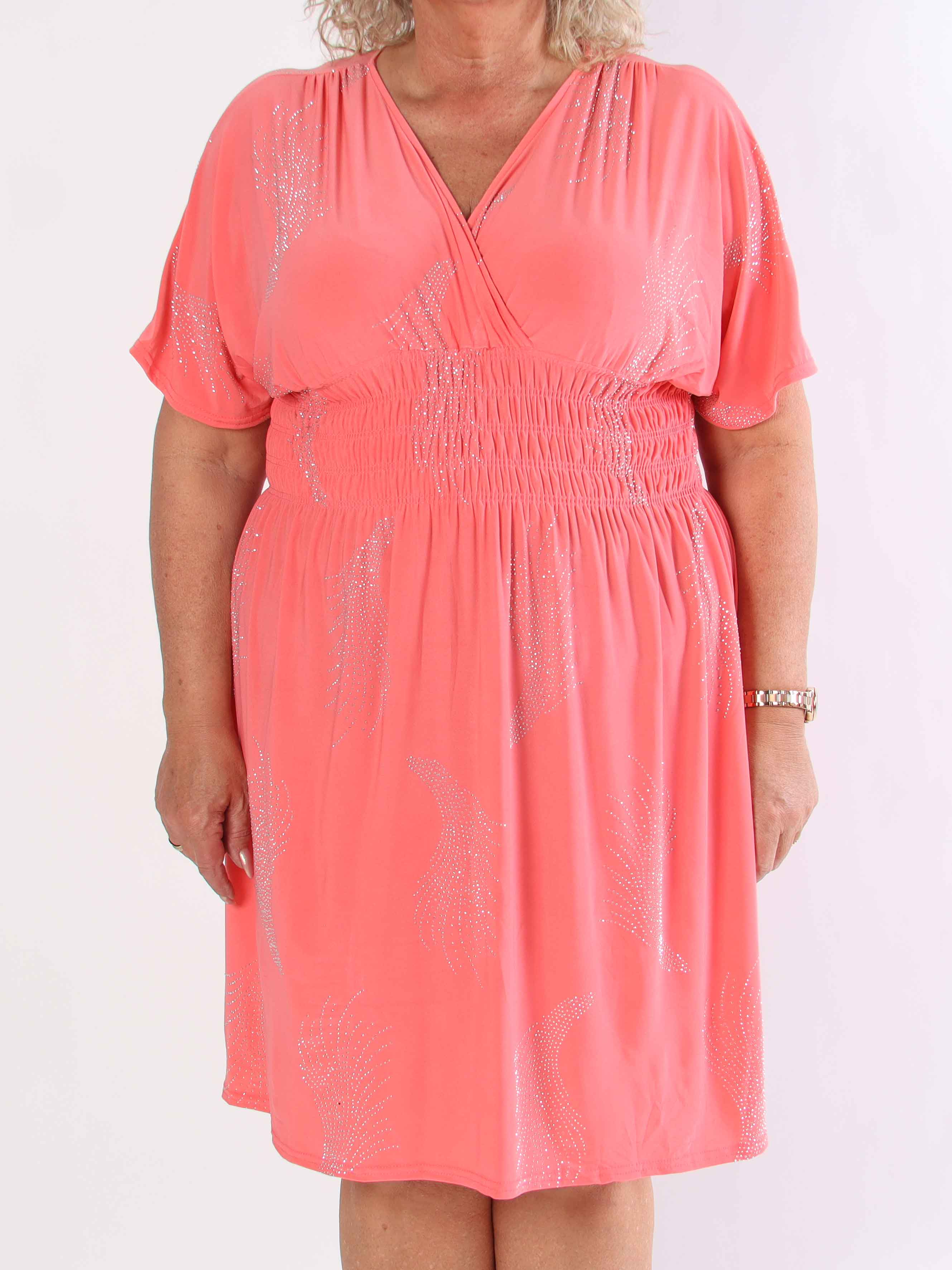 Pams Leaf Crystal Short - Stretch plus size klänning med strassmönster