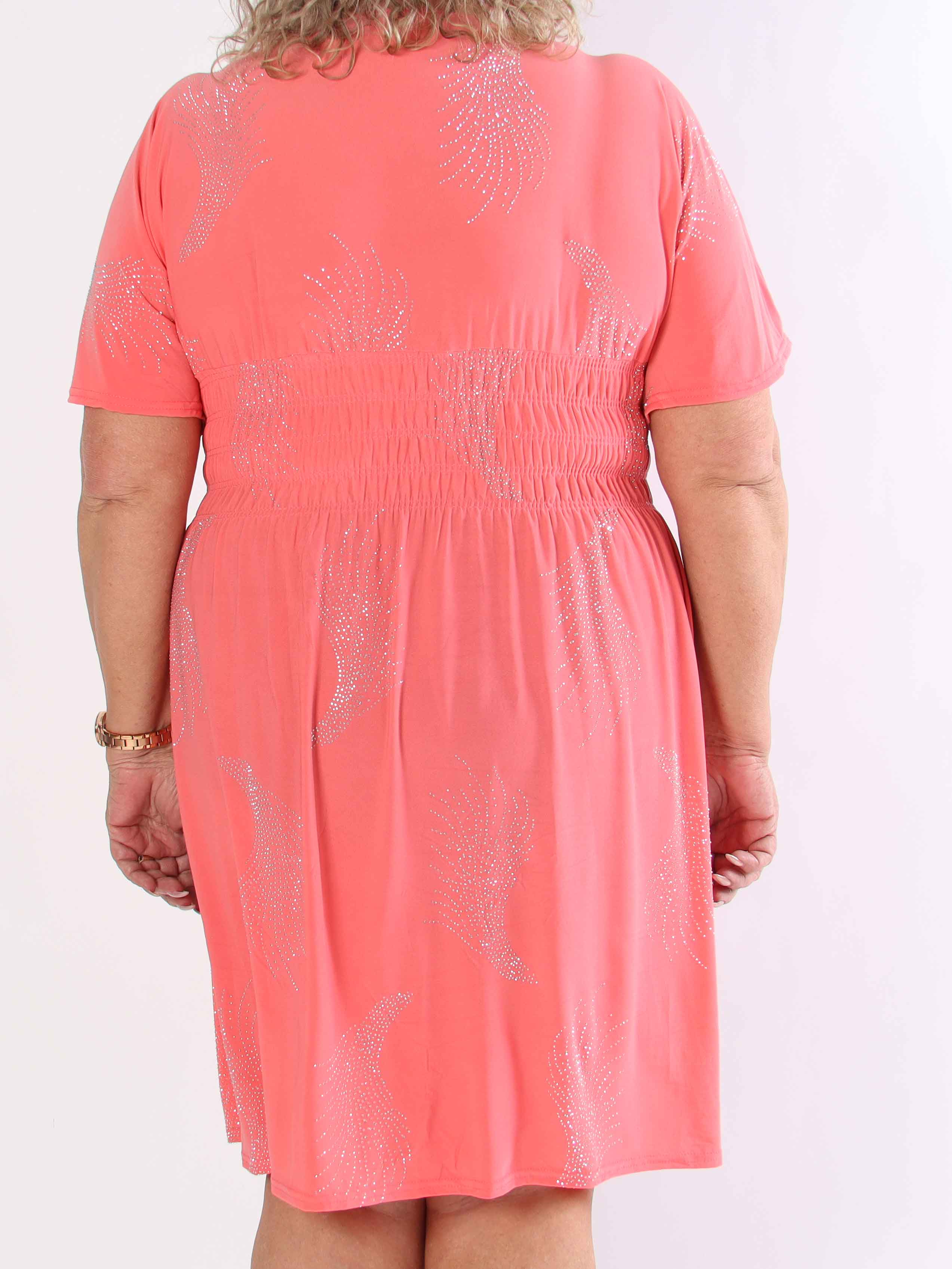 Pams Leaf Crystal Short - Stretch plus size klänning med strassmönster