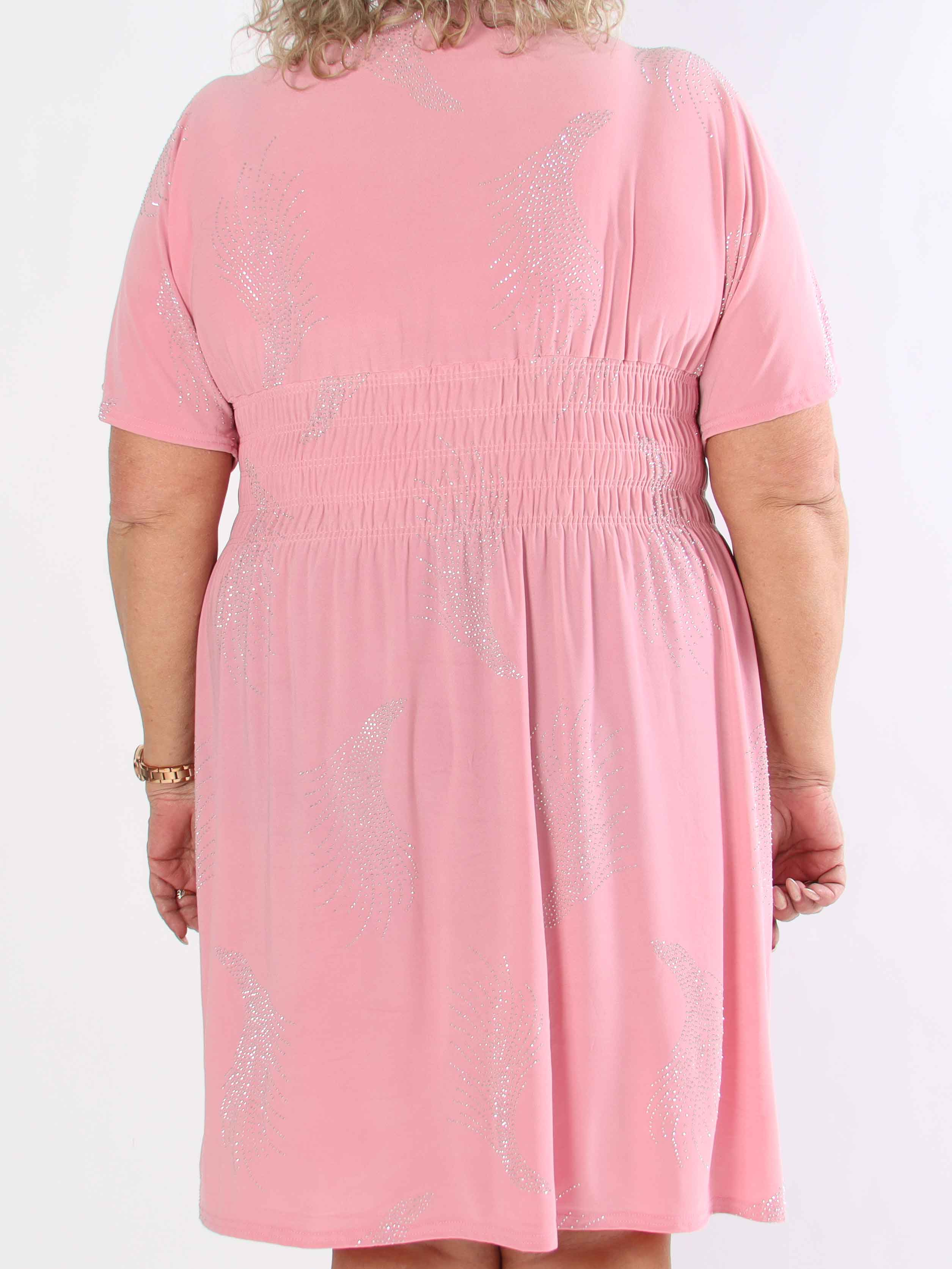 Pams Leaf Crystal Short - Stretch plus size klänning med strassmönster