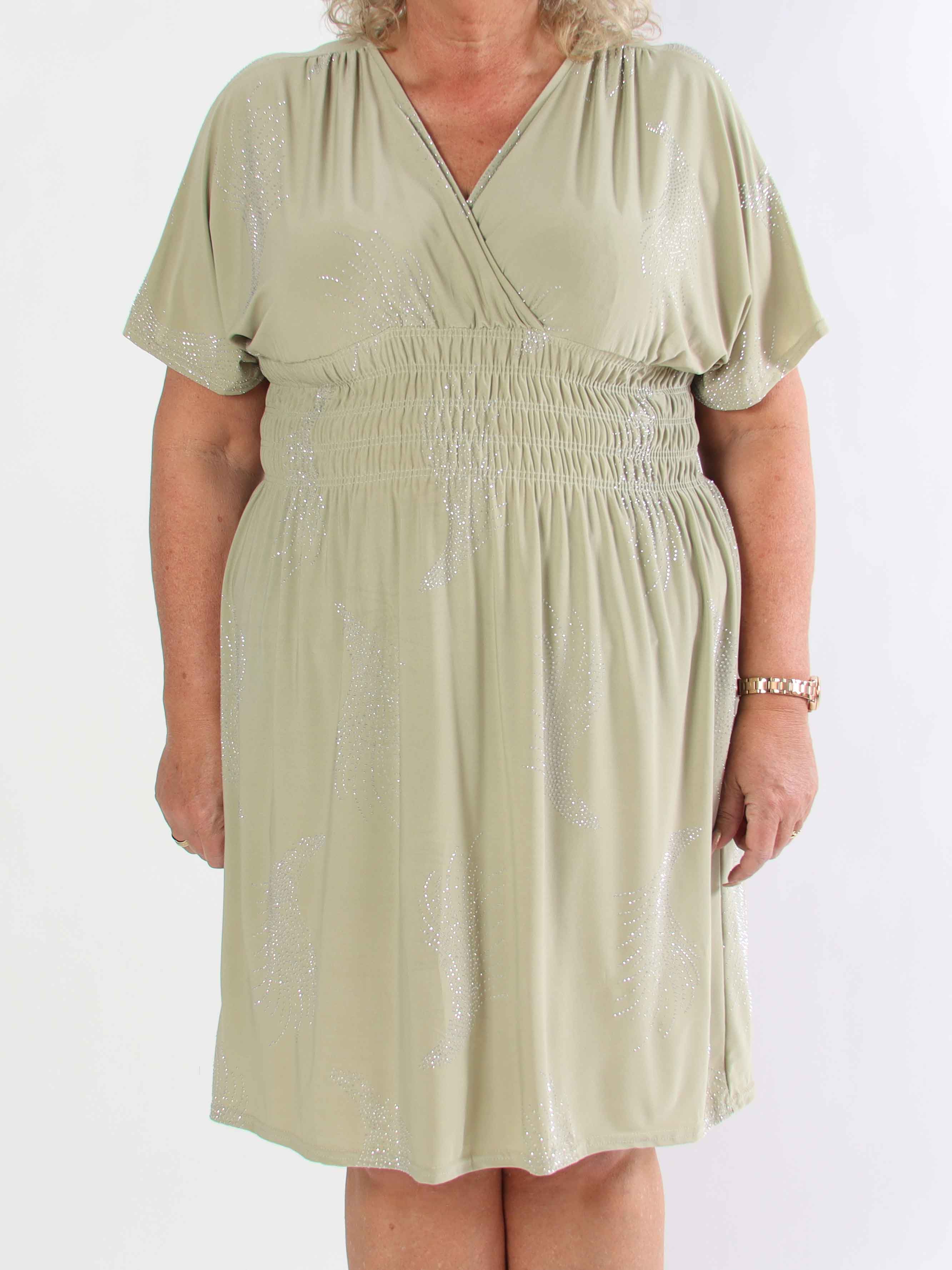 Pams Leaf Crystal Short - Stretch plus size klänning med strassmönster