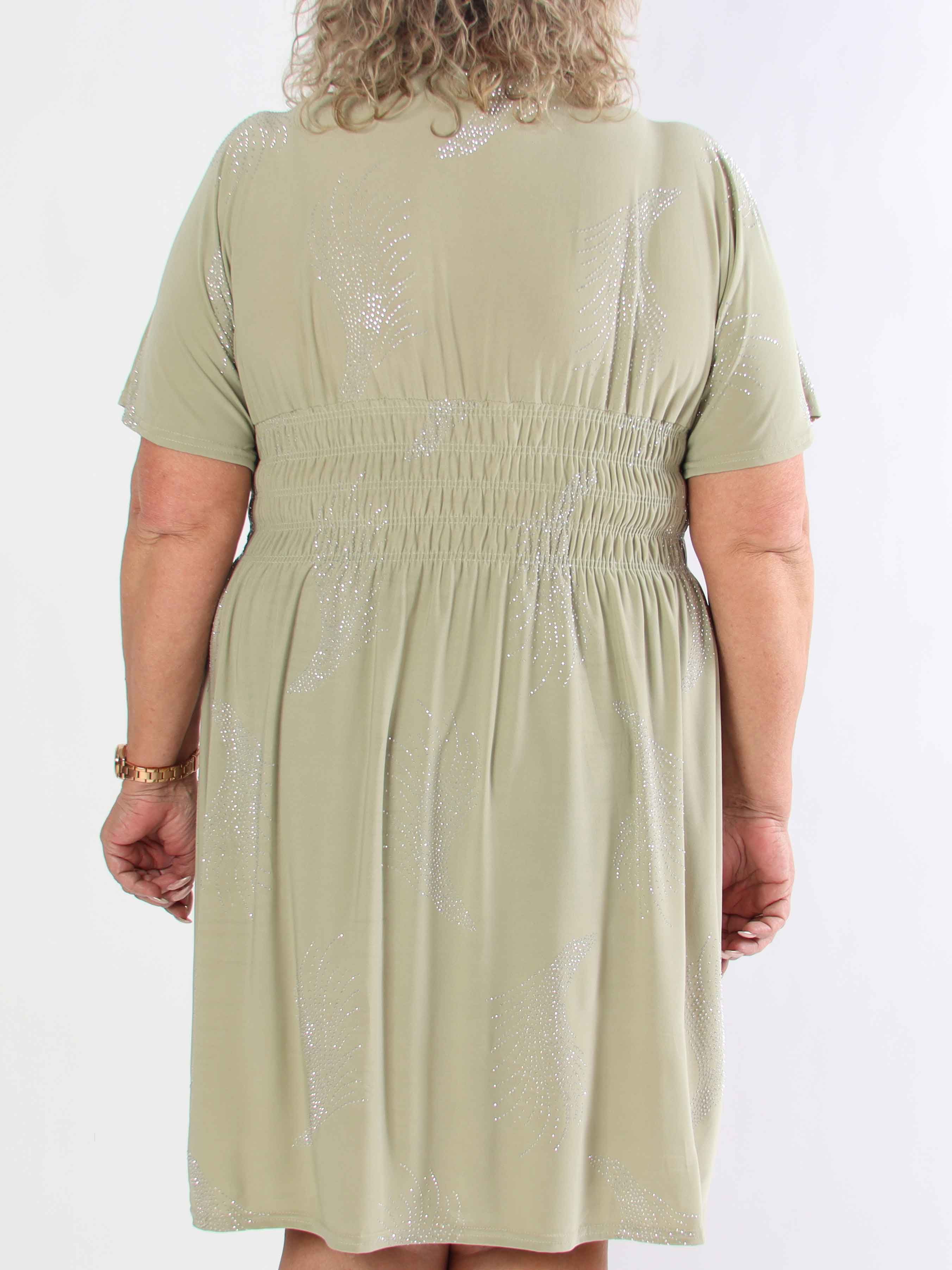 Pams Leaf Crystal Short - Stretch plus size klänning med strassmönster