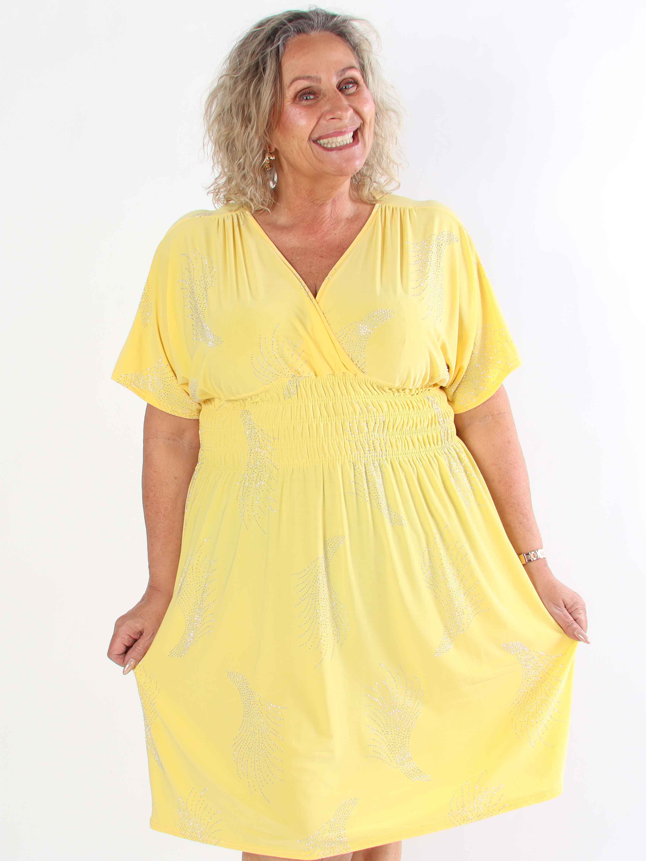 Pams Leaf Crystal Short - Stretch plus size klänning med strassmönster