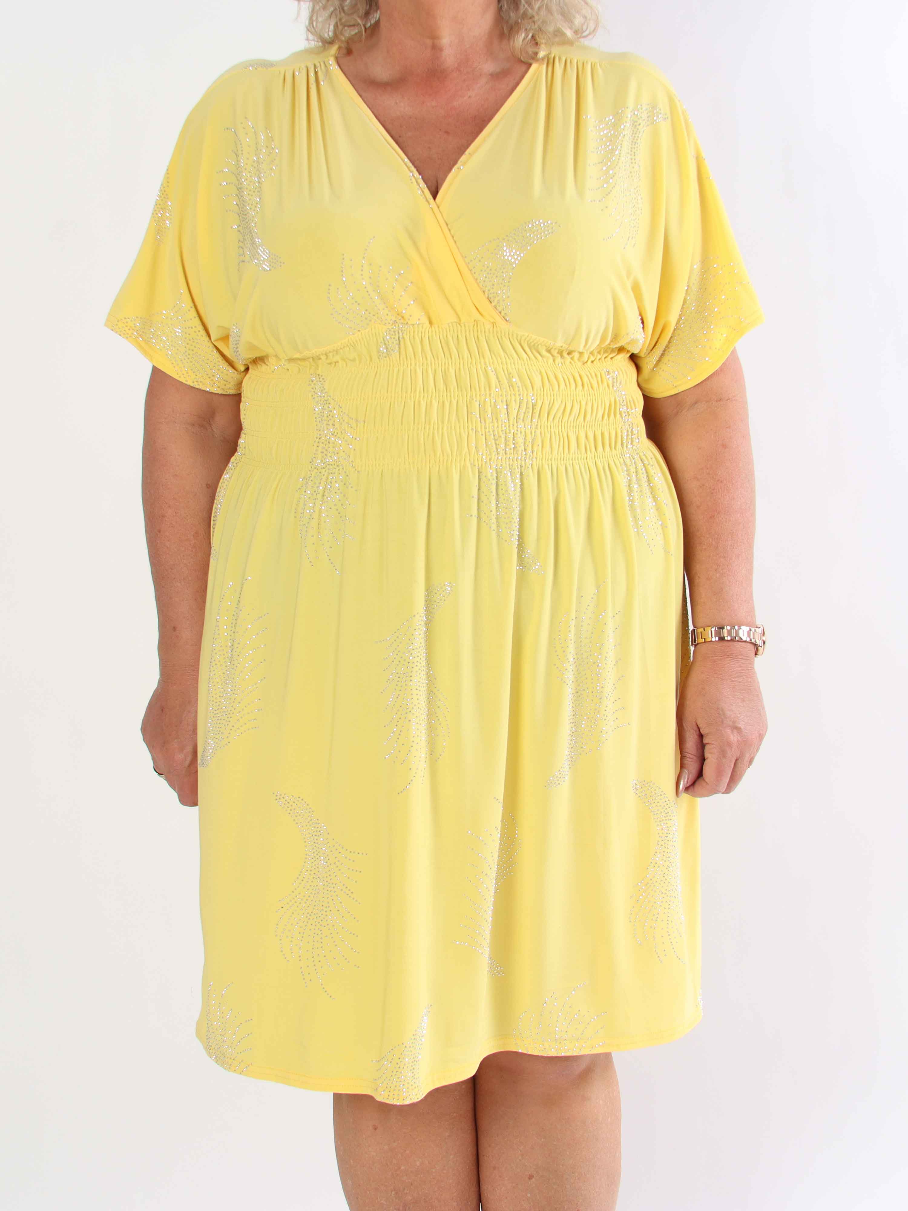 Pams Leaf Crystal Short - Stretch plus size klänning med strassmönster