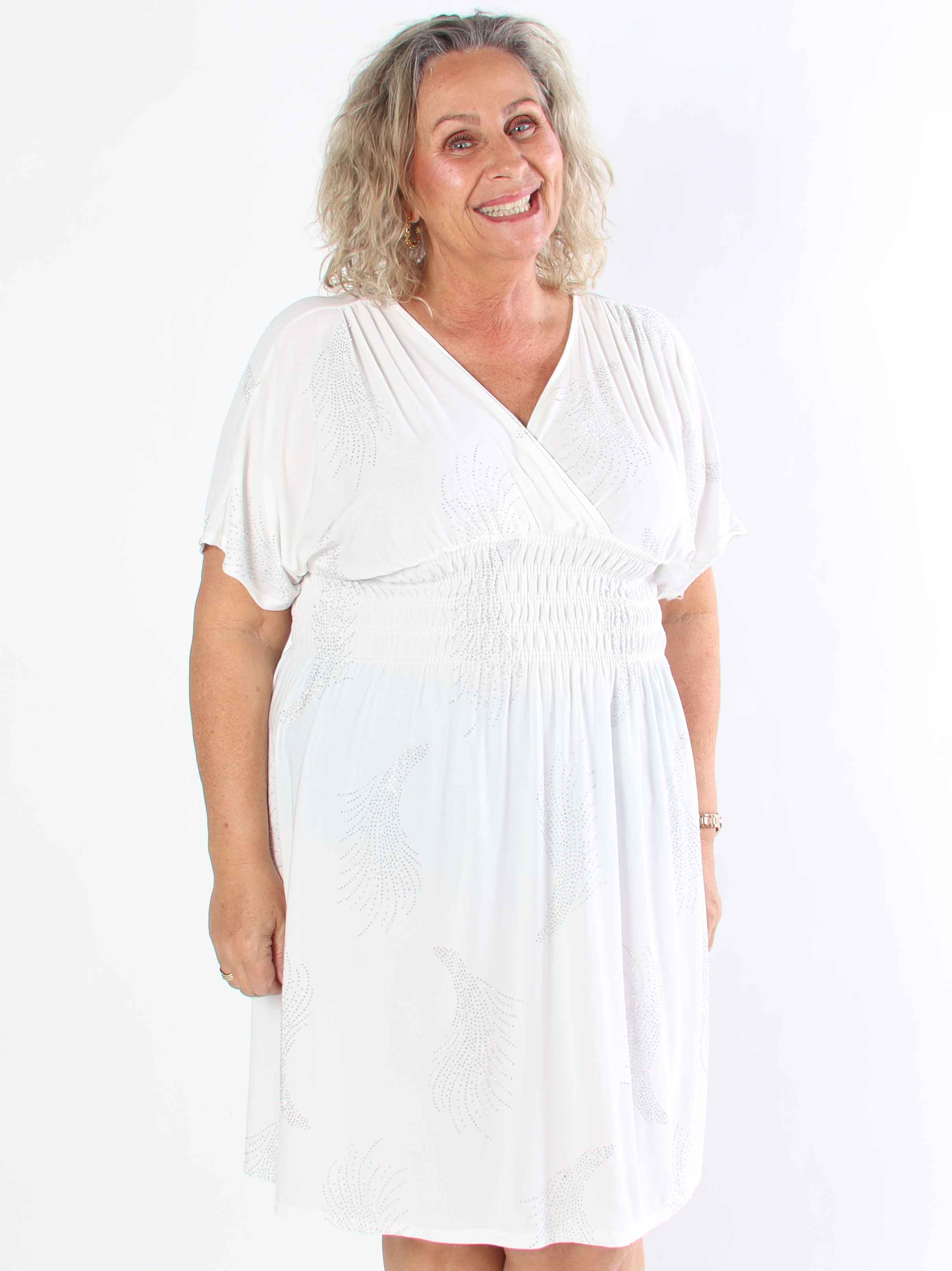 Pams Leaf Crystal Short - Stretch plus size klänning med strassmönster