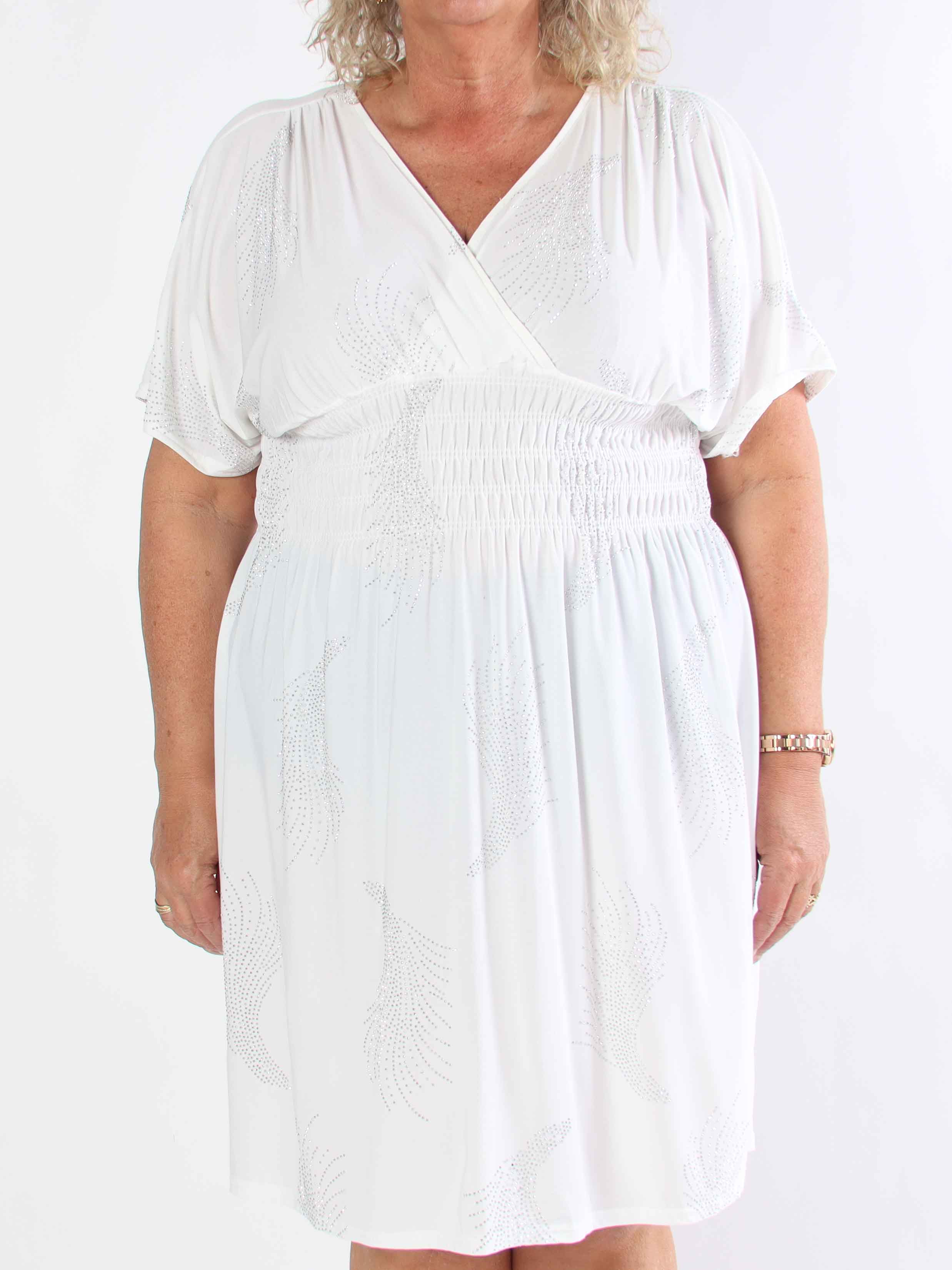 Pams Leaf Crystal Short - Stretch plus size klänning med strassmönster