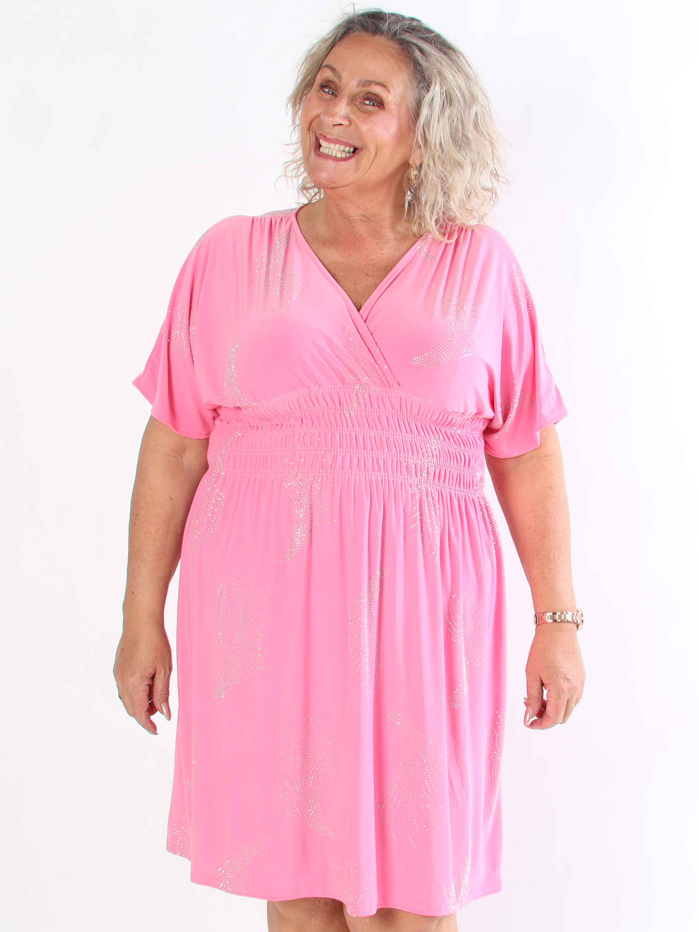 Pams Leaf Crystal Short - Stretch plus size klänning med strassmönster