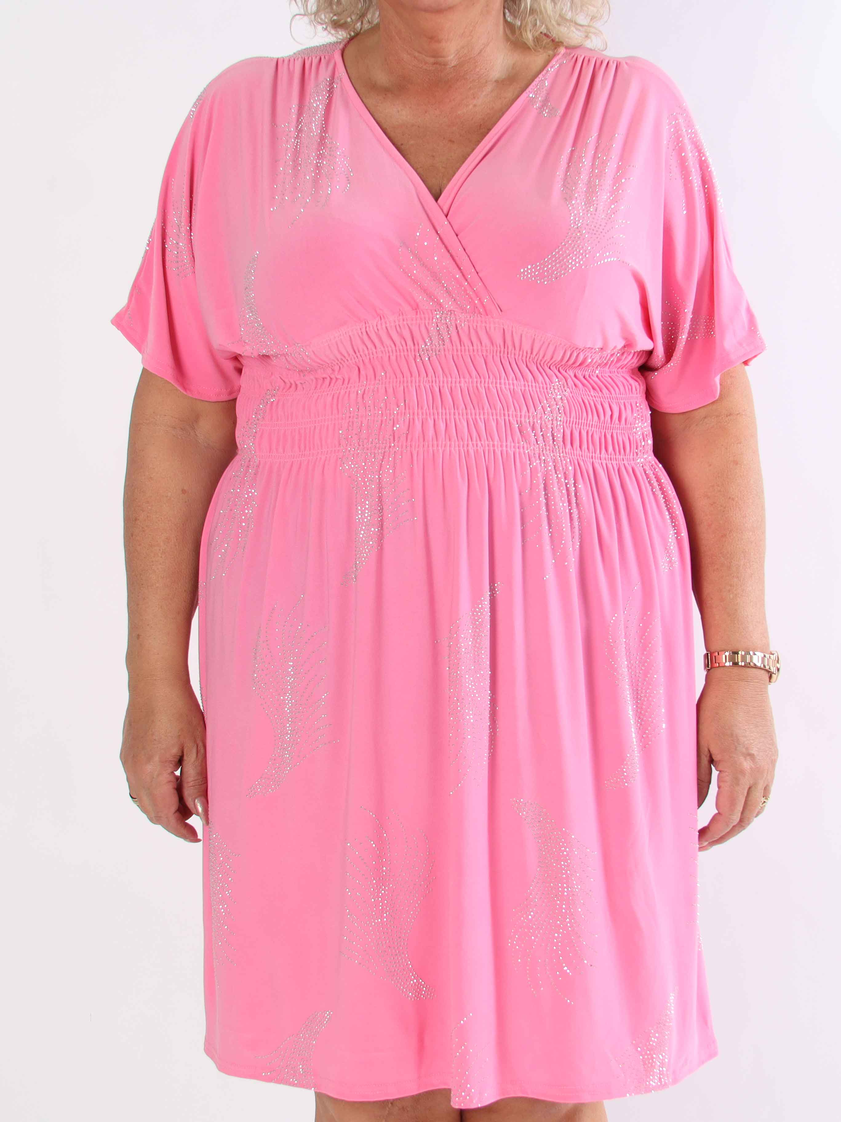 Pams Leaf Crystal Short - Stretch plus size klänning med strassmönster