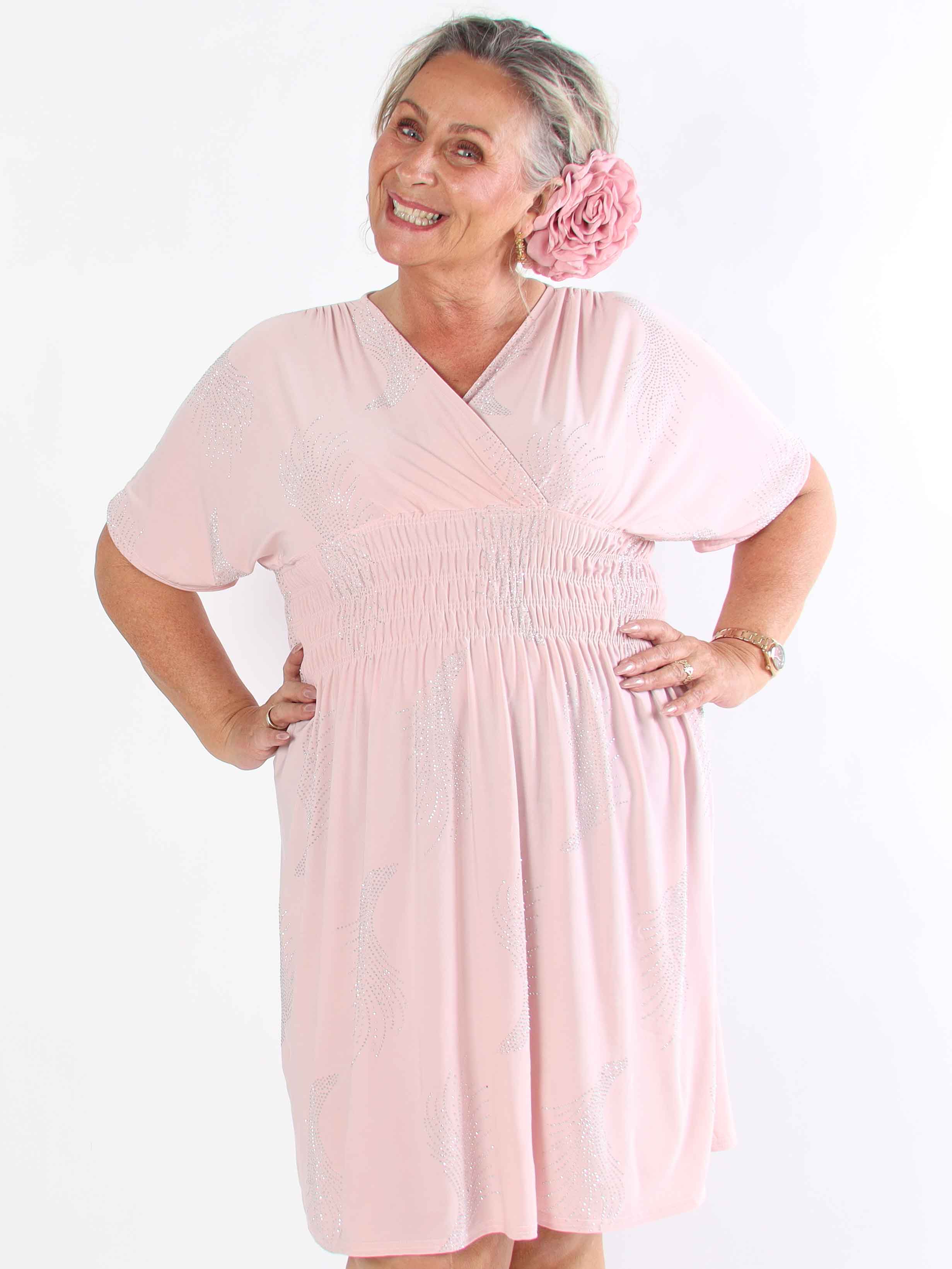 Pams Leaf Crystal Short - Stretch plus size klänning med strassmönster