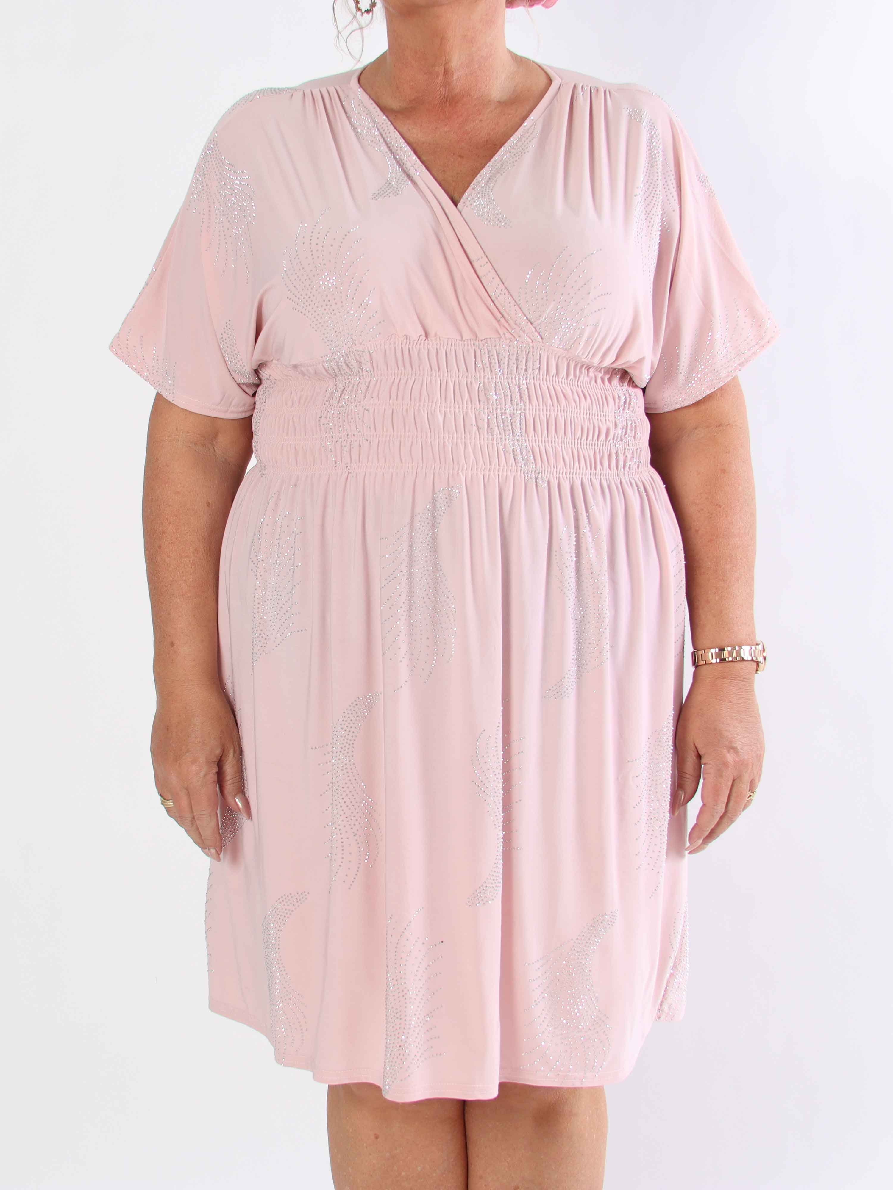 Pams Leaf Crystal Short - Stretch plus size klänning med strassmönster