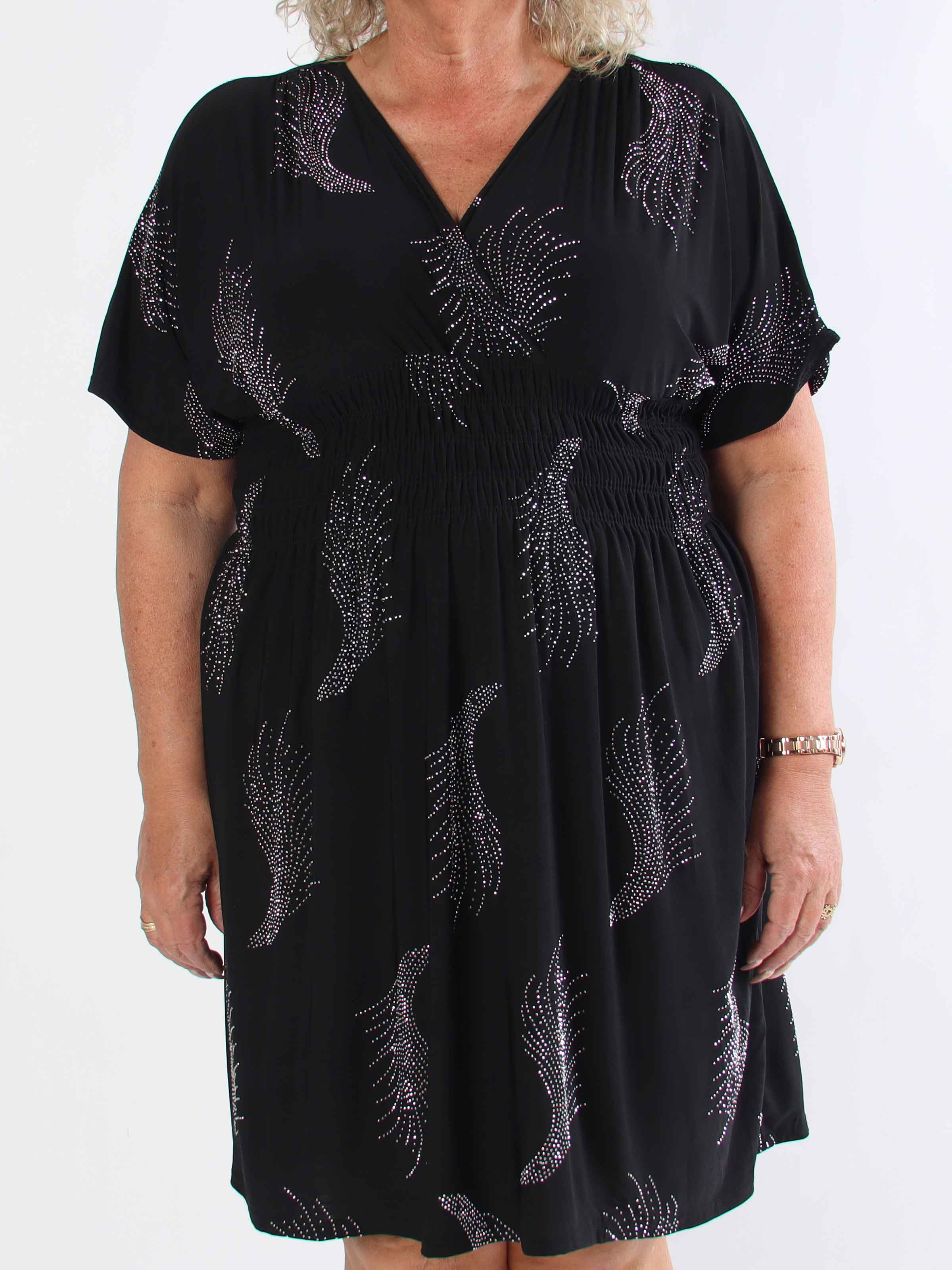 Pams Leaf Crystal Short - Stretch plus size klänning med strassmönster