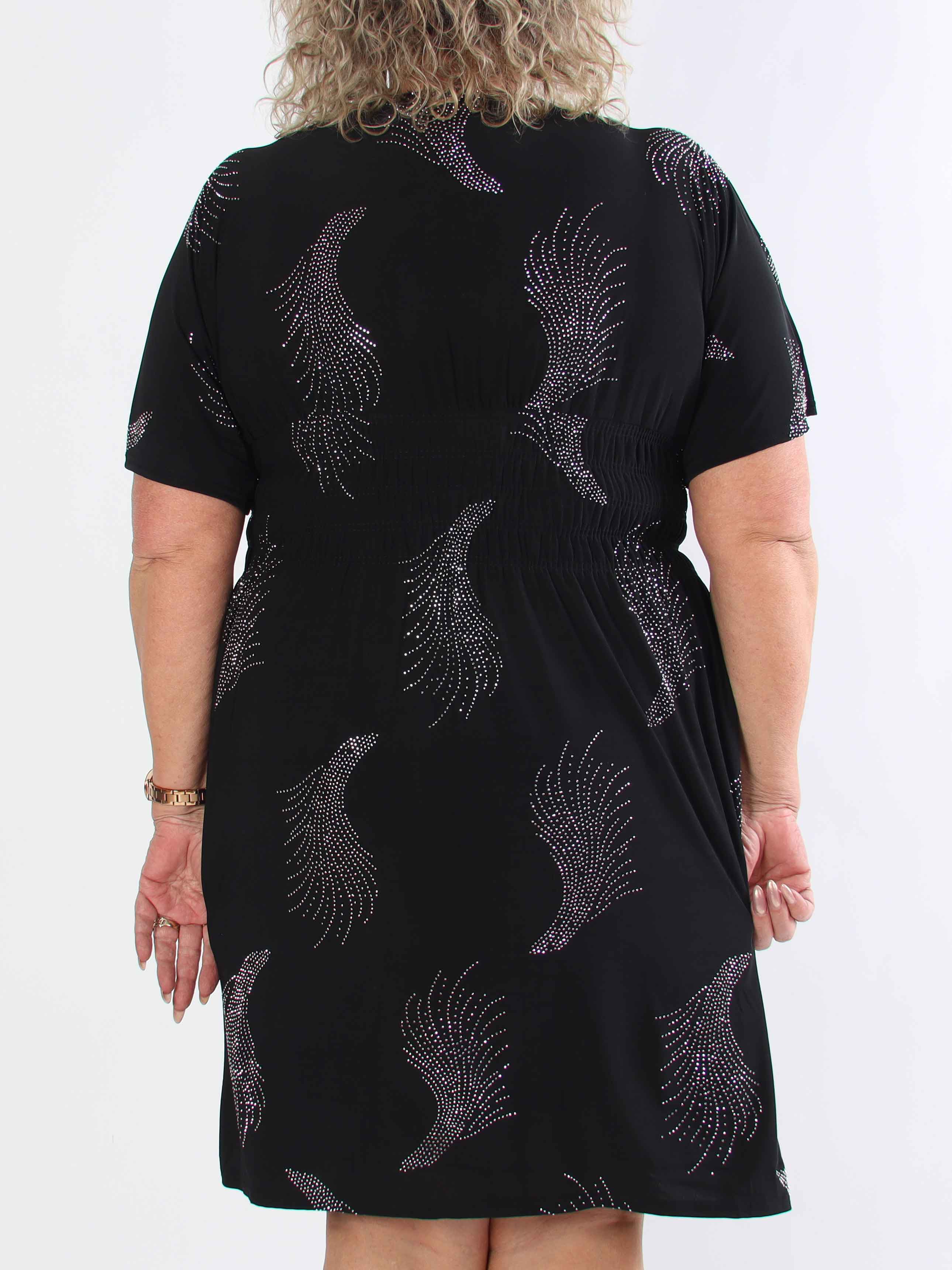 Pams Leaf Crystal Short - Stretch plus size klänning med strassmönster