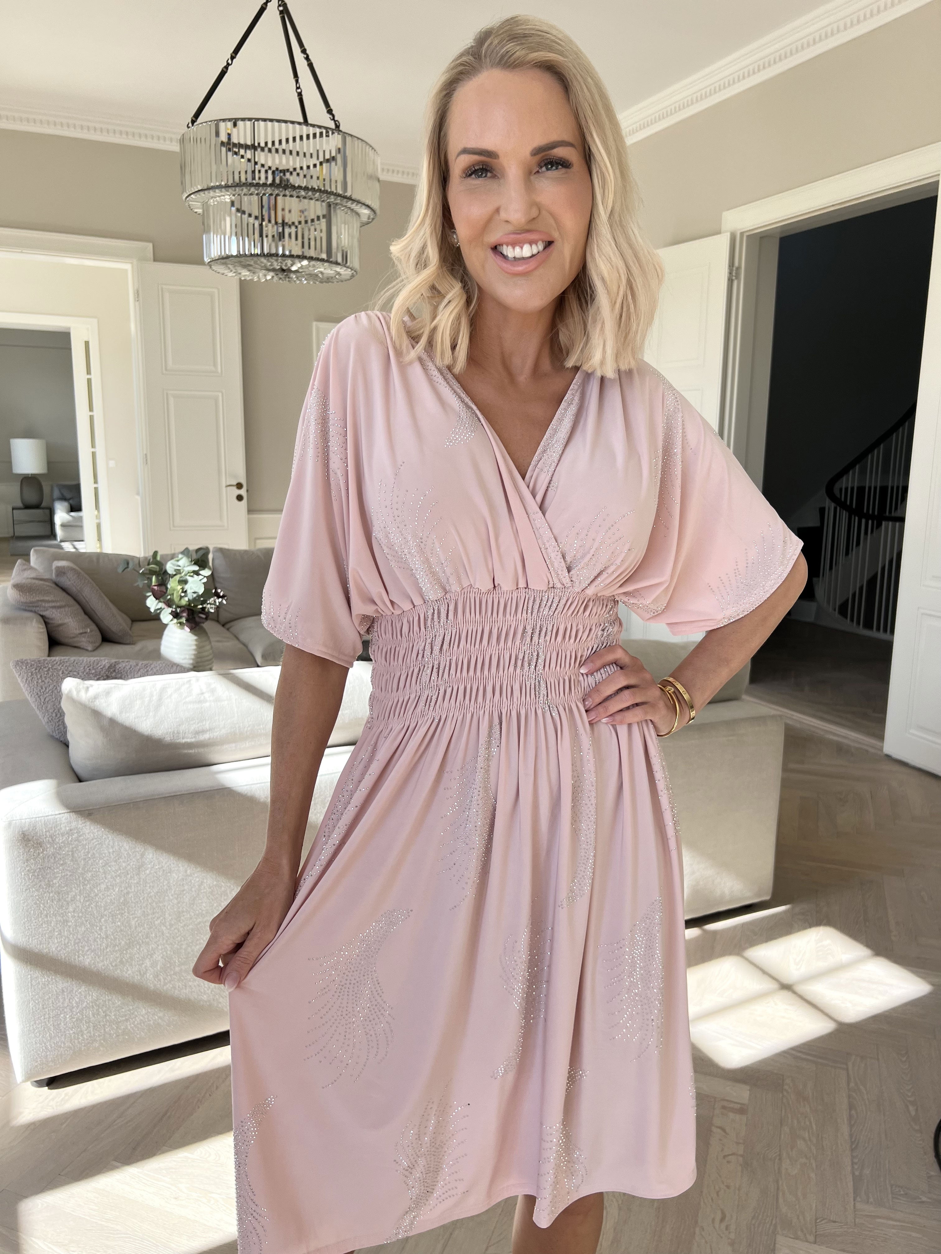 Pams Leaf Crystal Short - Stretchklänning med strassmönster