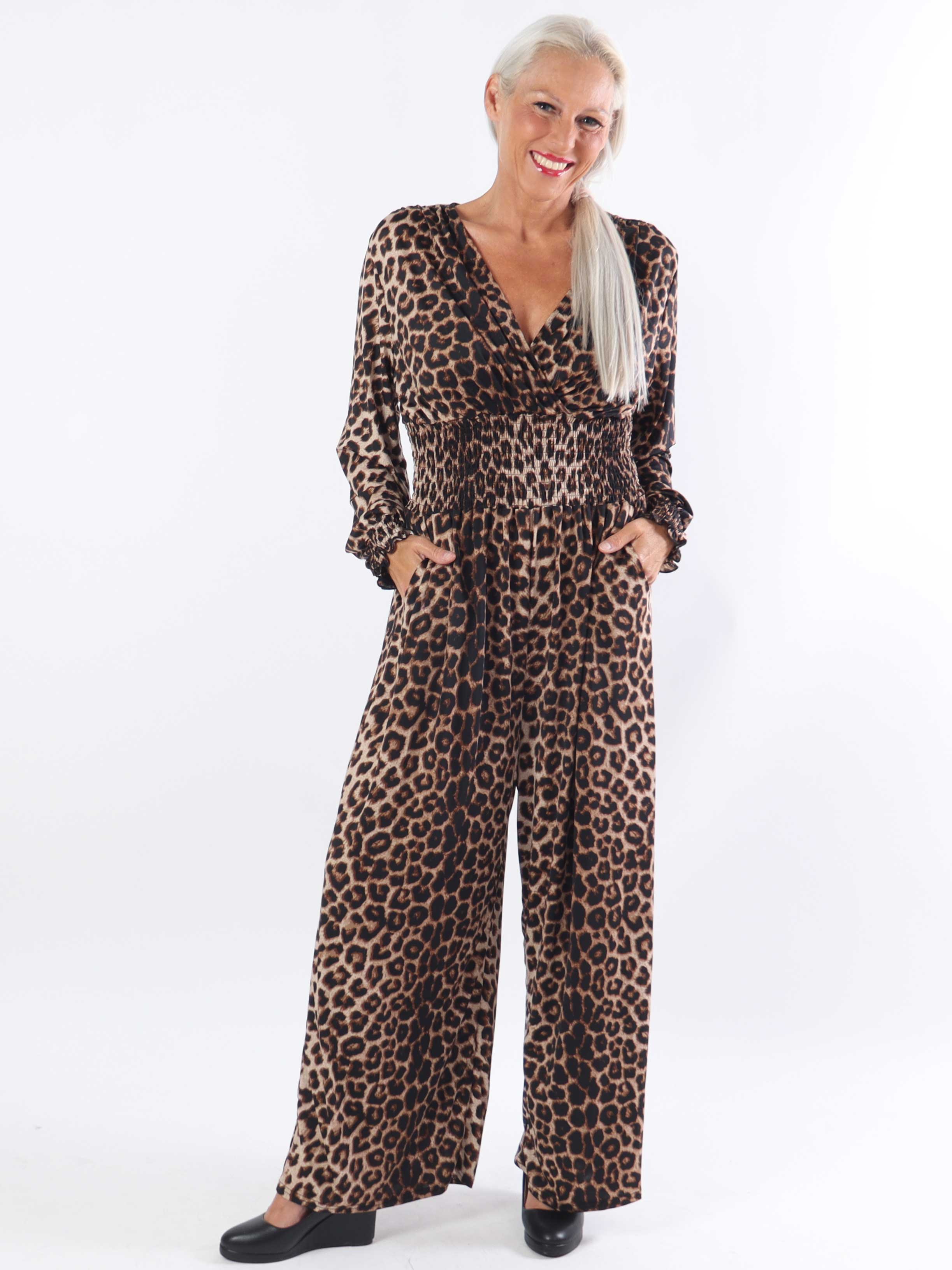 Pams Leo Jumpsuit L/S - Jumpsuit med resår i stora storlekar