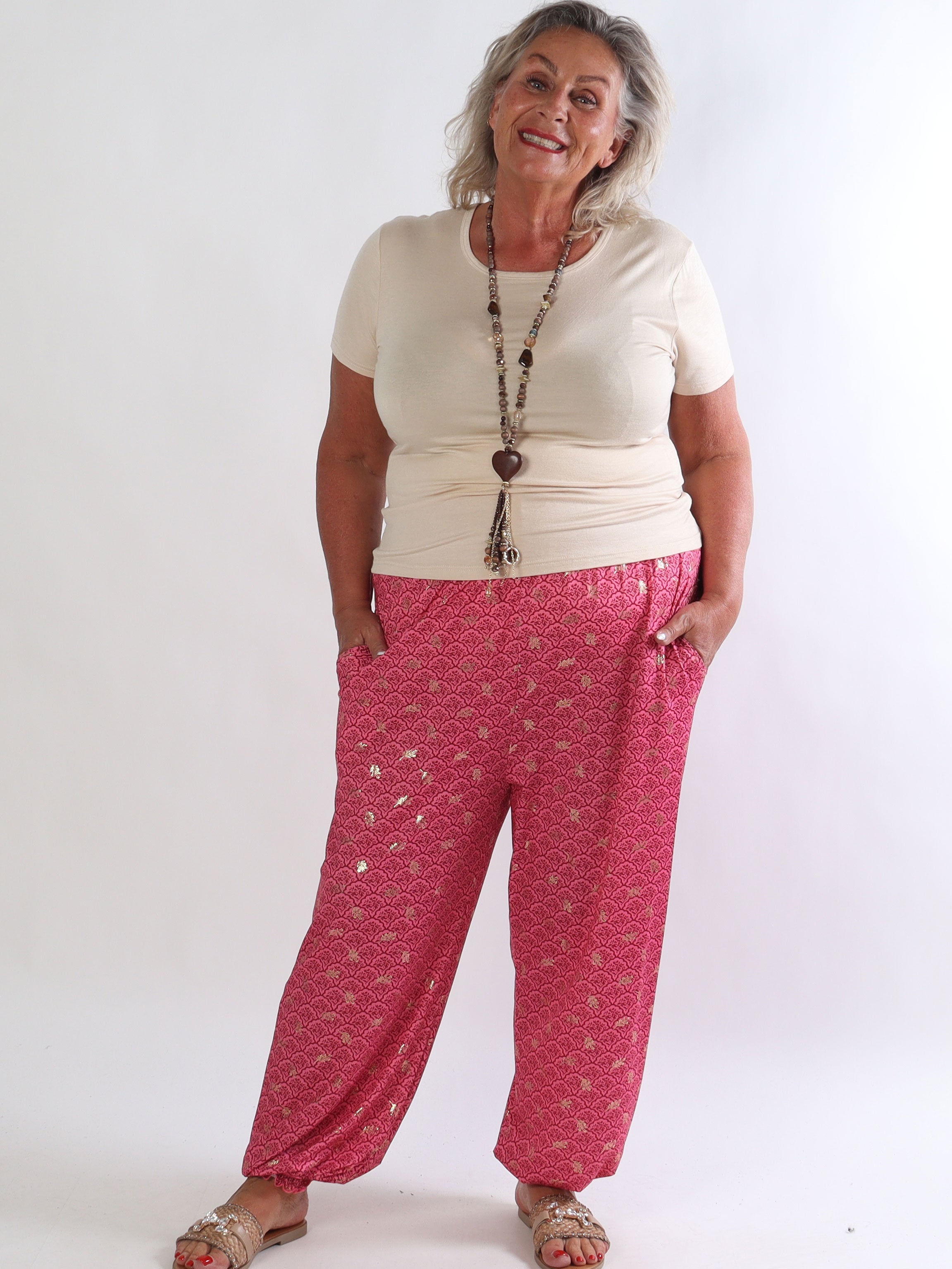 Pams Pattern Harem Pants - Elastiske plus size bukser med smock i taljen