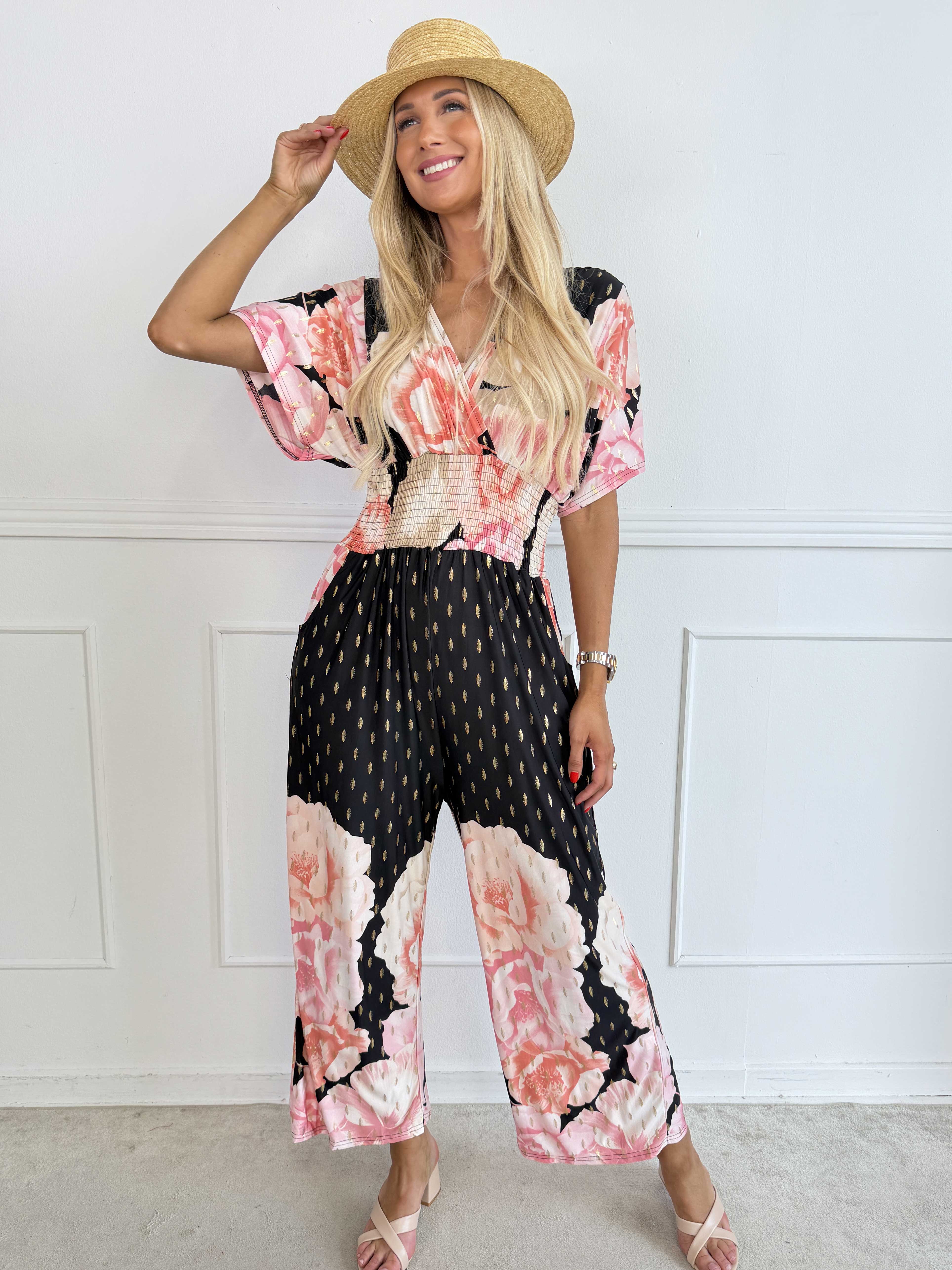 Pams Peony Jumpsuit - Elastisk buksedragt med blomstermotiver