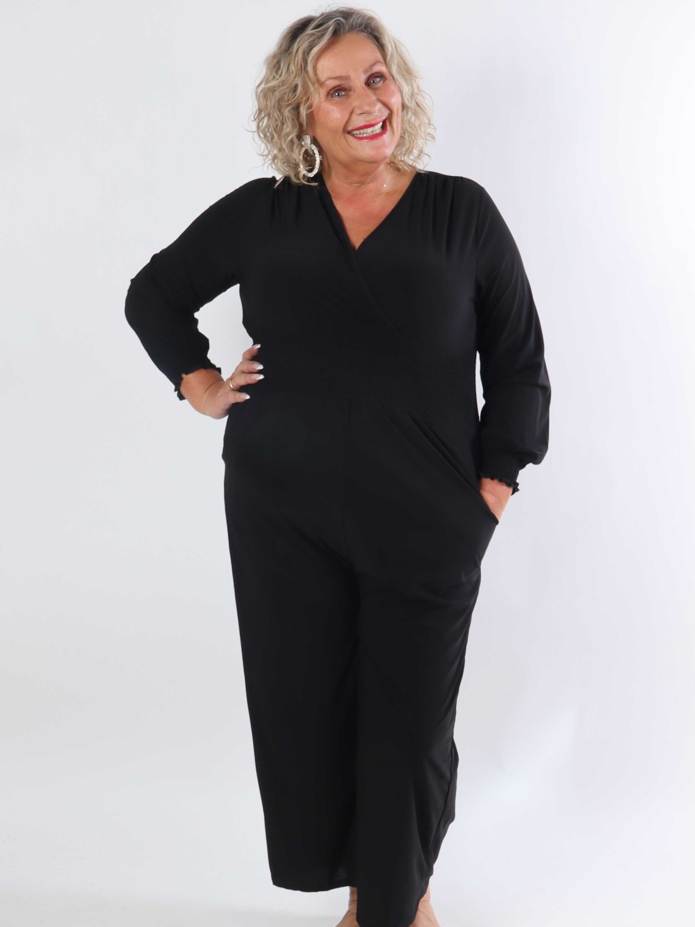 Pams Plain Jumpsuit L/S - Plain elastisk jumpsuit i storlekar