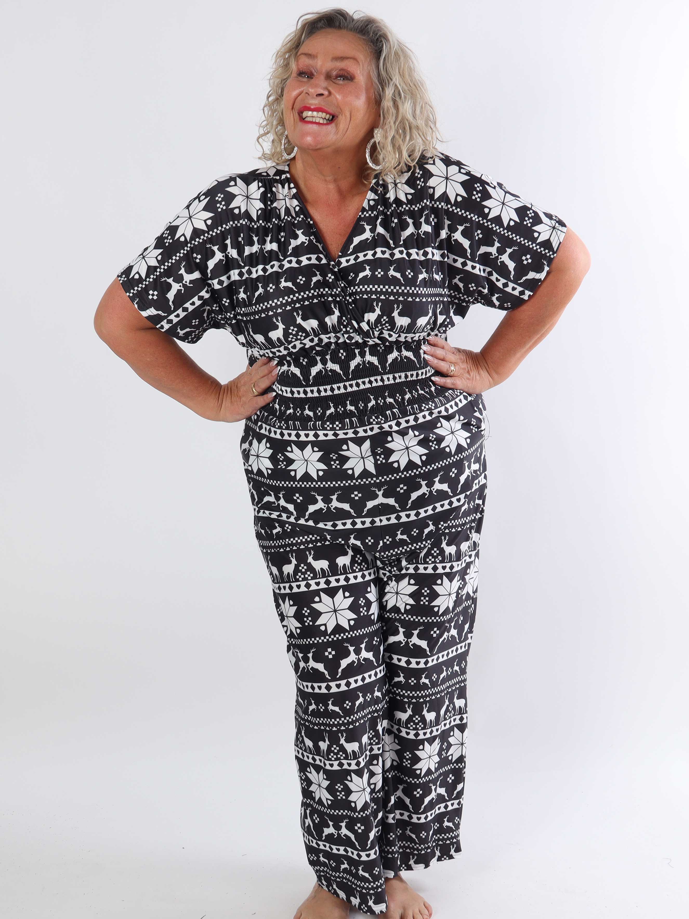 Pams Snow Jumpsuit - Elastisk jumpsuit i plusstorlek med jultryck
