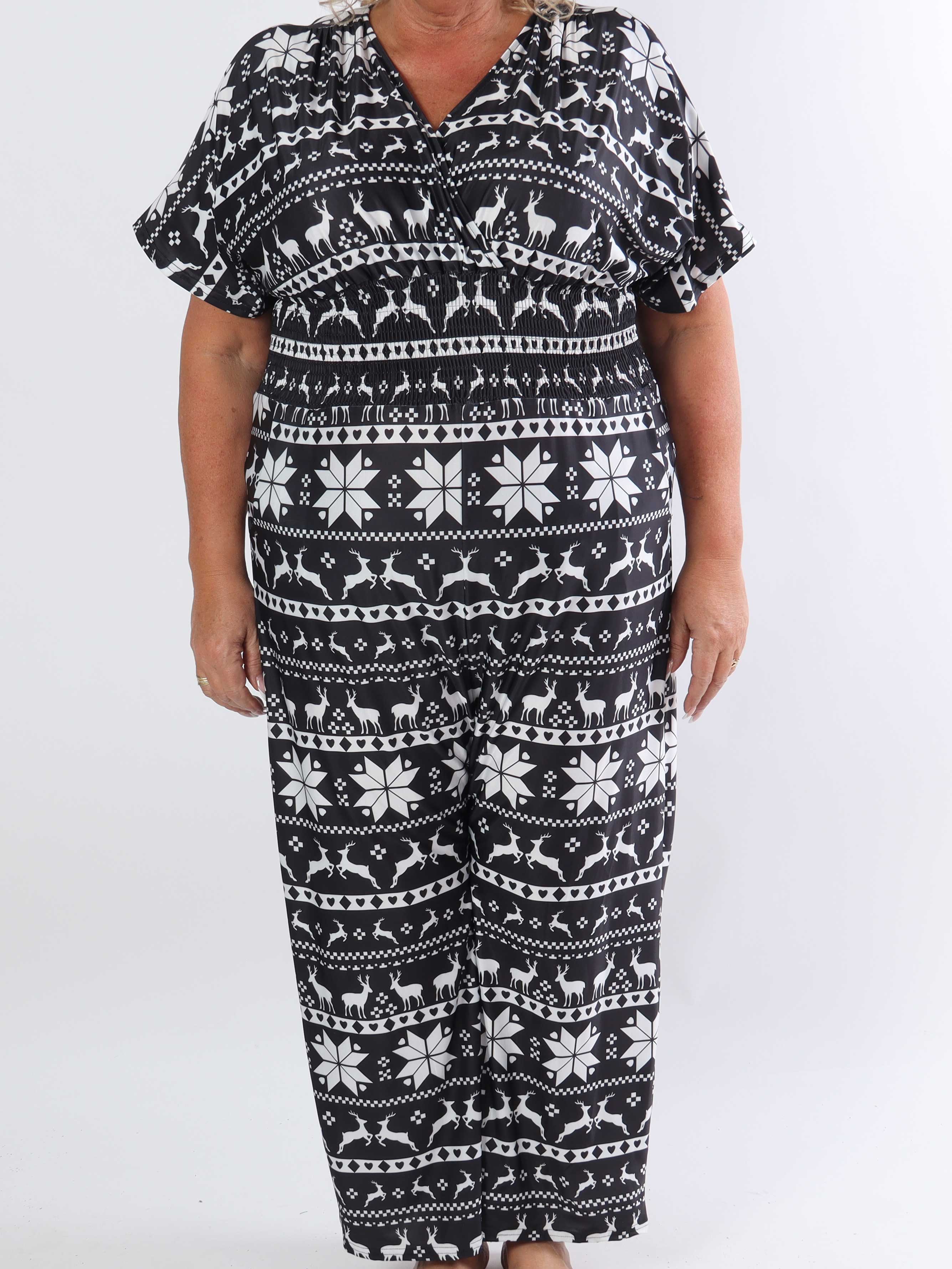 Pams Snow Jumpsuit - Elastisk jumpsuit i plusstorlek med jultryck