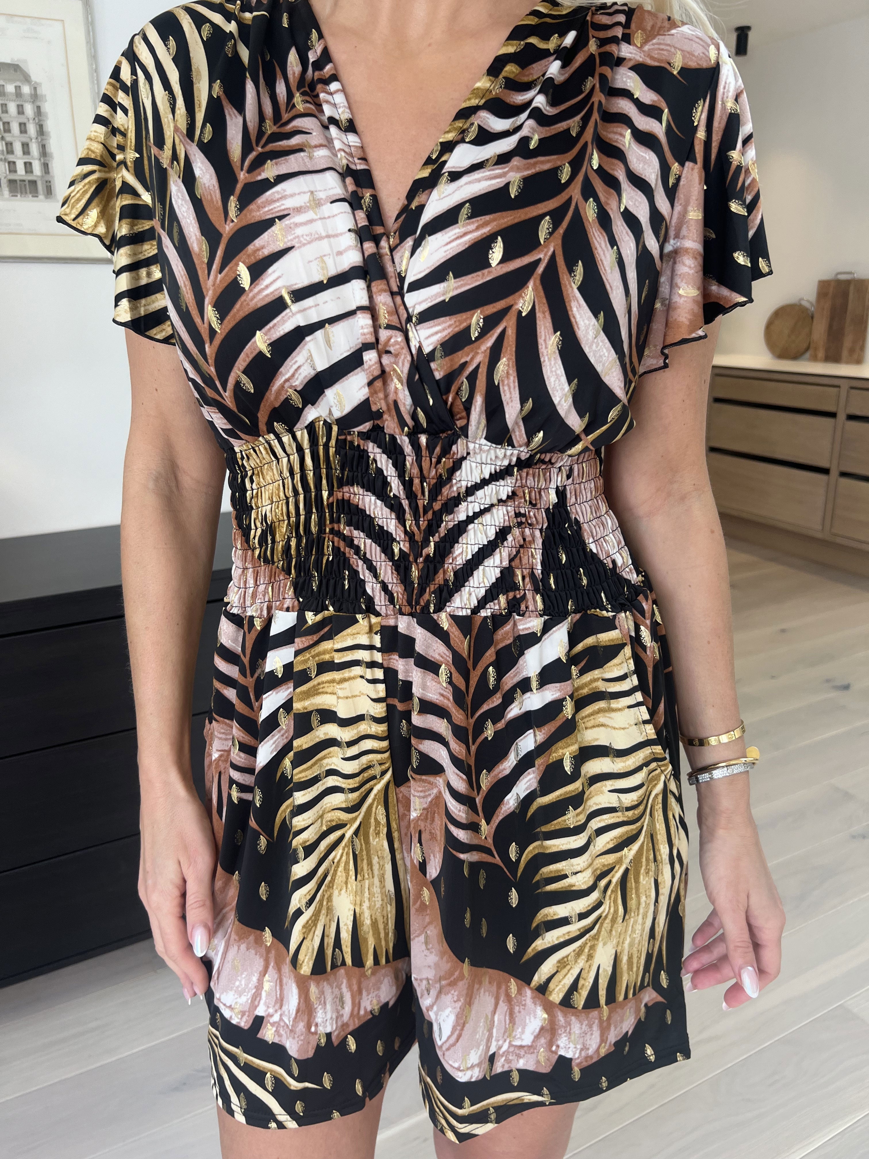 Pams Leaf Playsuit O/B - Mönstrad playsuit med resår