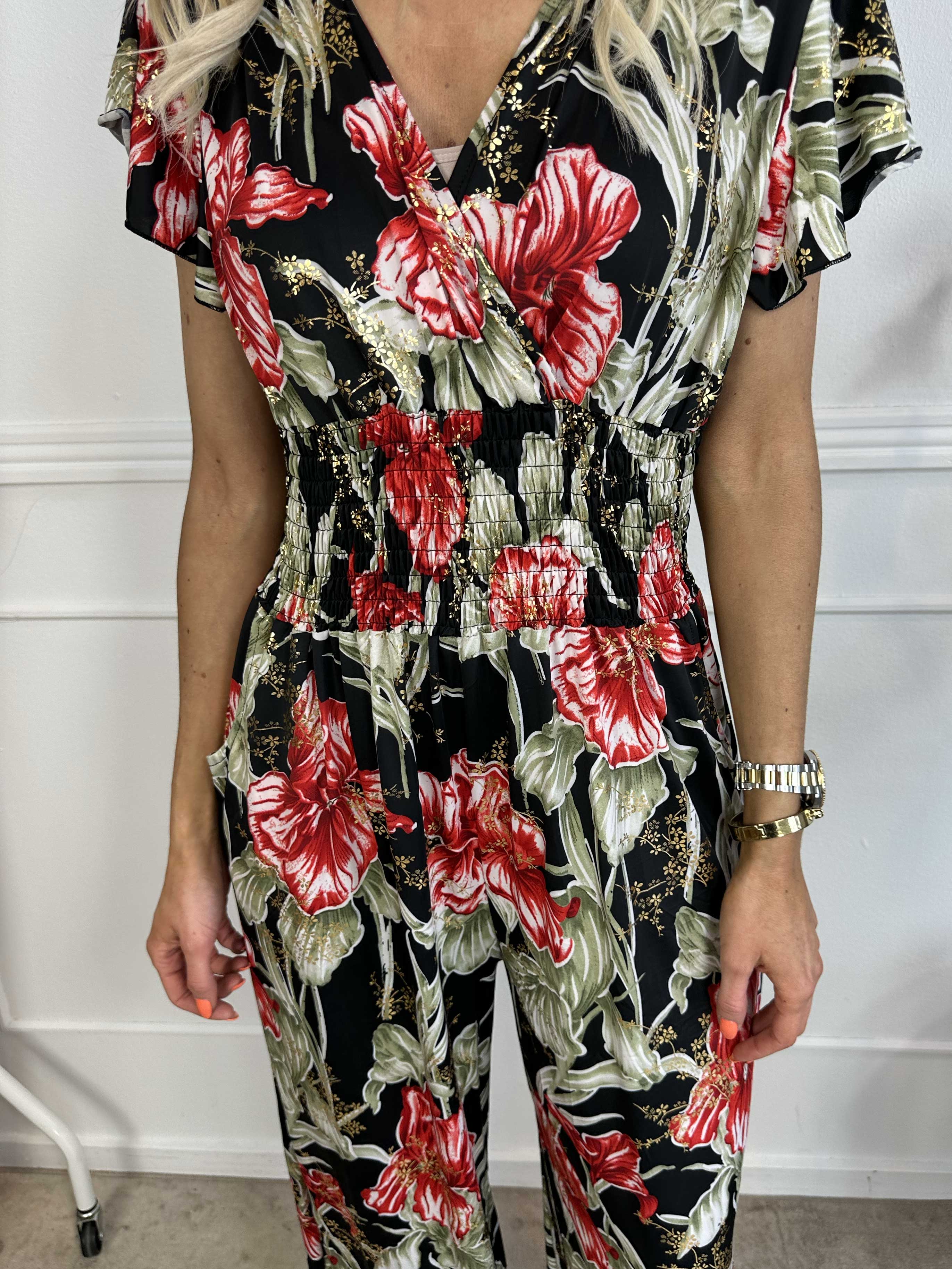 Pams Spring Jumpsuit O/B - Blommig jumpsuit med resår