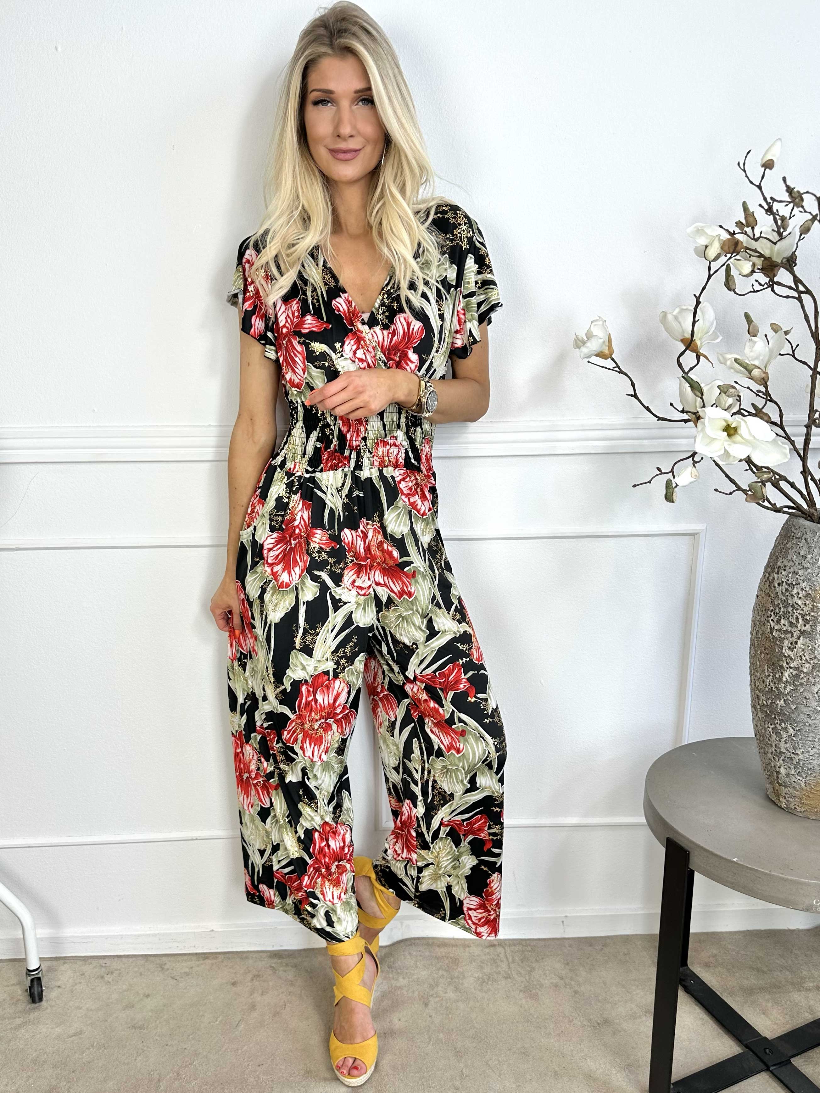 Pams Spring Jumpsuit O/B - Blommig jumpsuit med resår