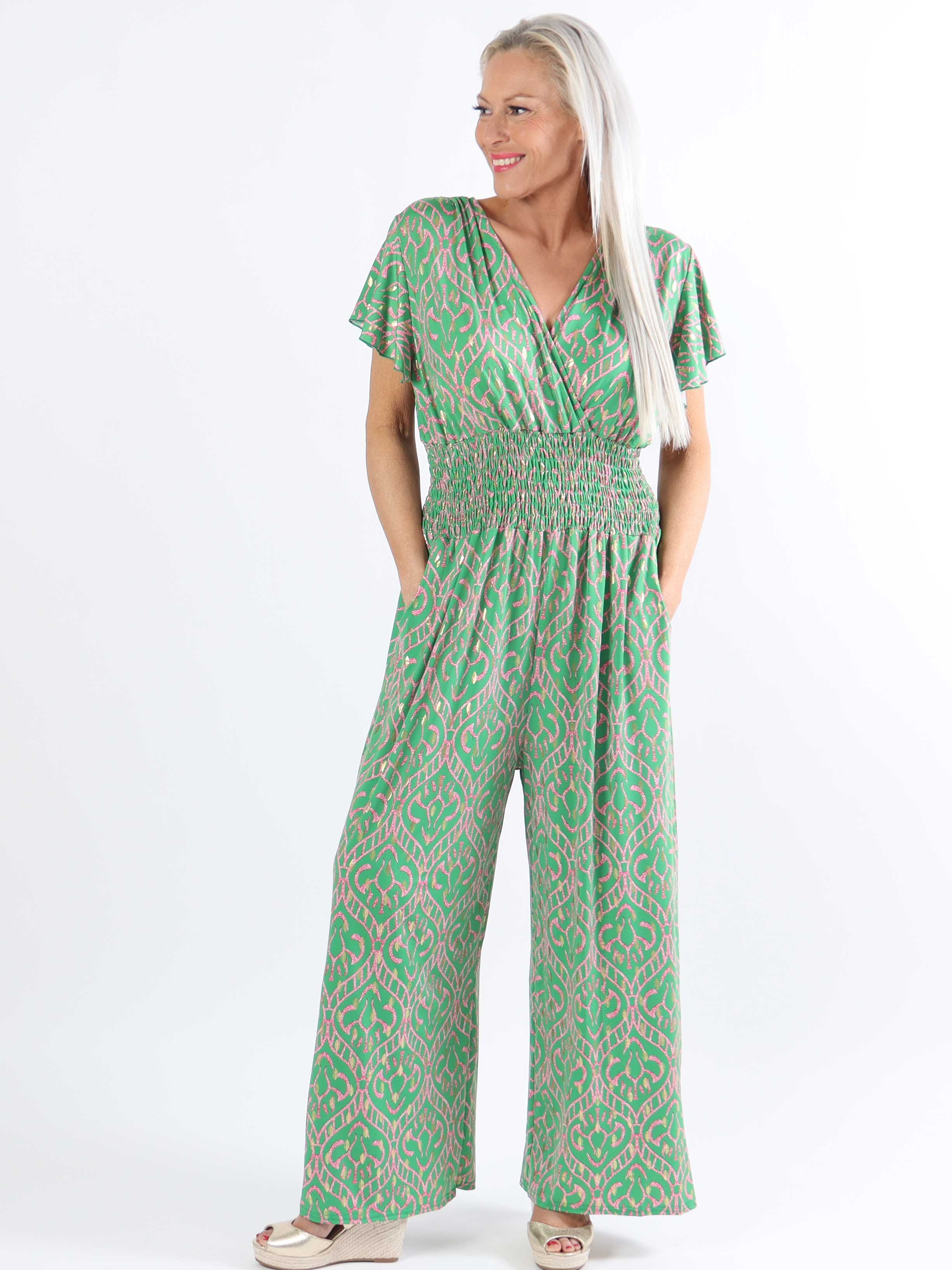 Pams Boho Jumpsuit O/B - Mönstrad elastisk jumpsuit i plusstorlek